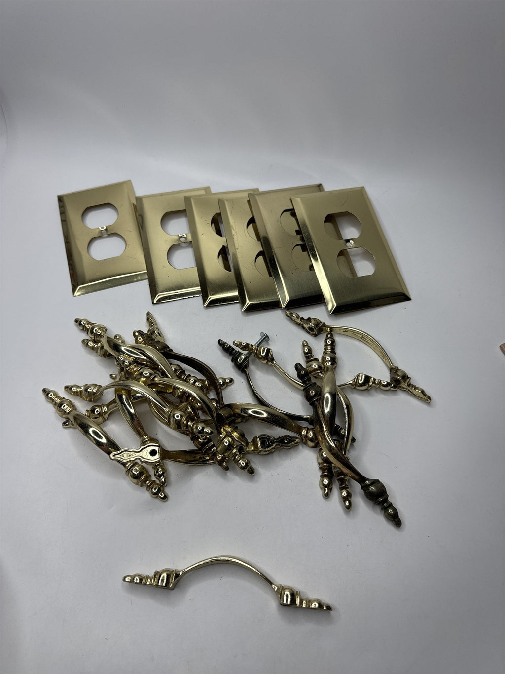Lot of Vintage Gold Tone 3" Center Cabinet Hardware Handles and Outlet Covers