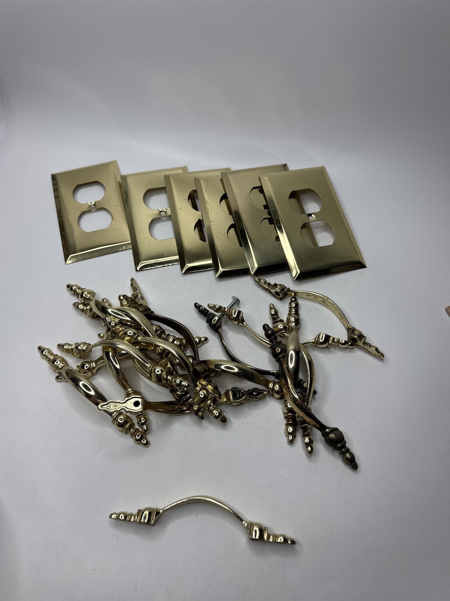 Lot of Vintage Gold Tone 3" Center Cabinet Hardware Handles and Outlet Covers