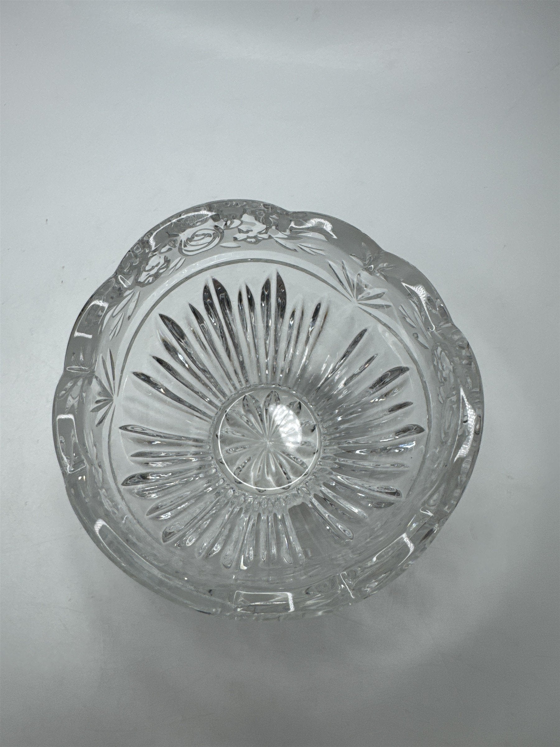 VTG Oneida Southern Garden Crystal Candy Dish Frosted Rose Design