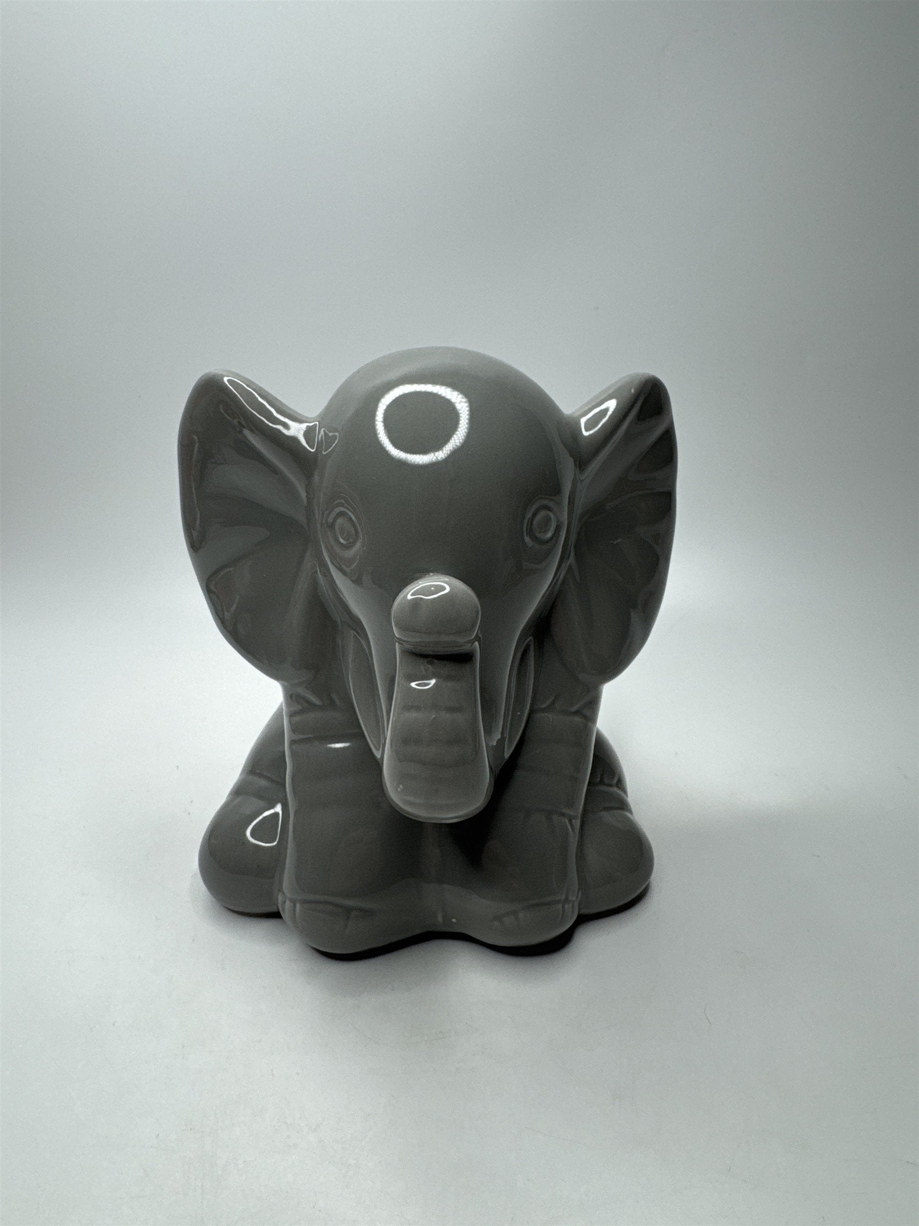 Gray Ceramic Elephant Piggy Coin Bank w/ Rubber Stopper Home Decor Gift