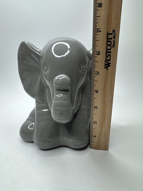 Gray Ceramic Elephant Piggy Coin Bank w/ Rubber Stopper Home Decor Gift