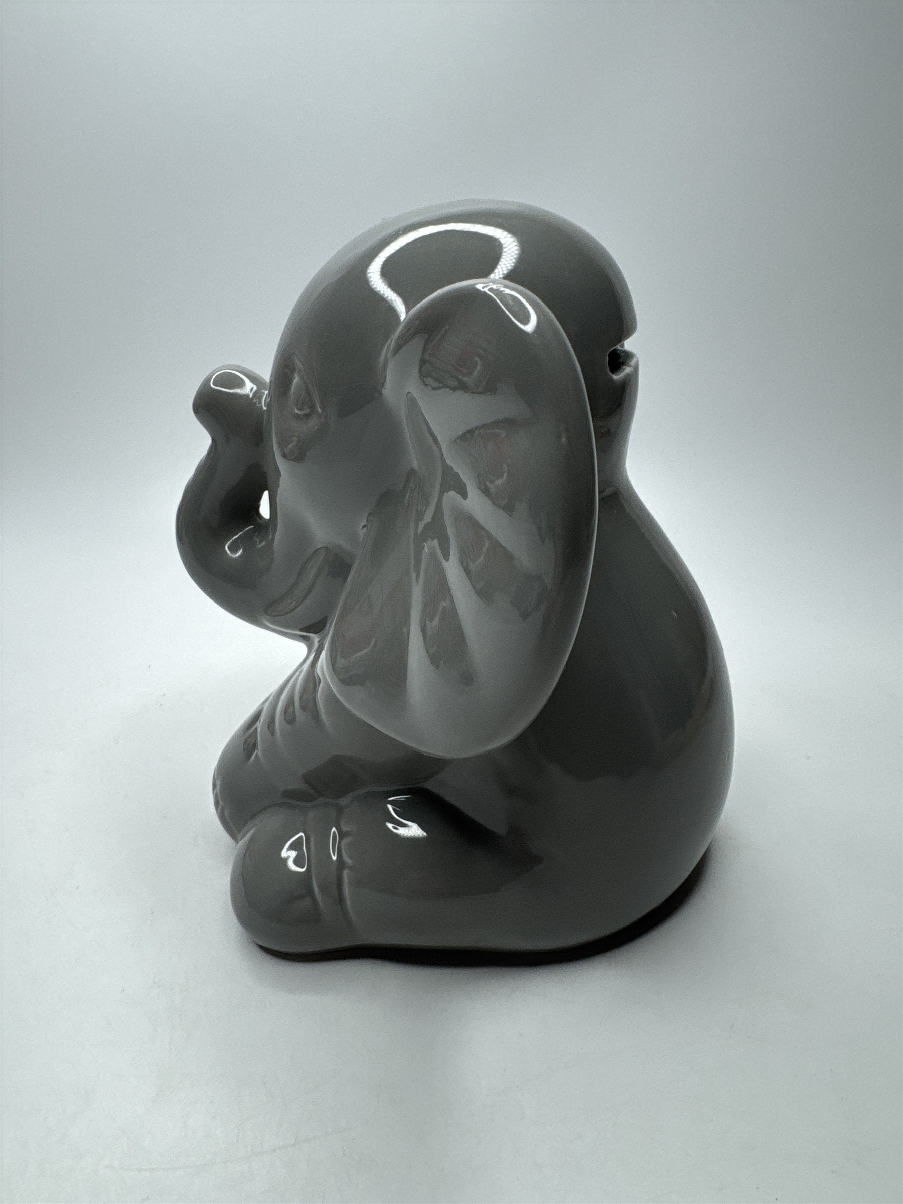 Gray Ceramic Elephant Piggy Coin Bank w/ Rubber Stopper Home Decor Gift