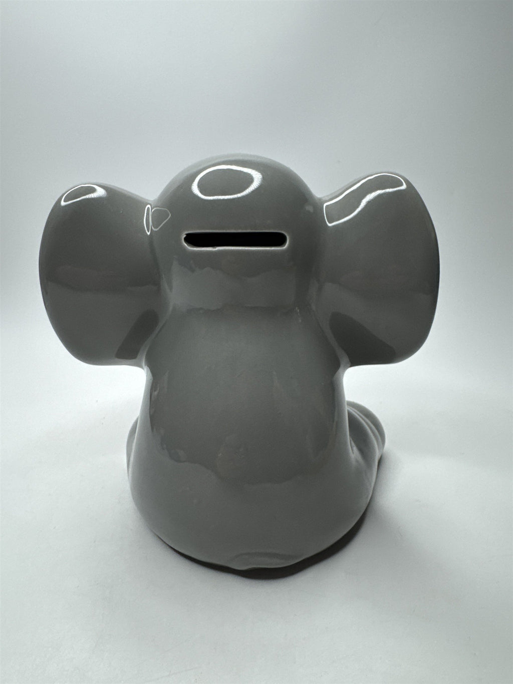 Gray Ceramic Elephant Piggy Coin Bank w/ Rubber Stopper Home Decor Gift