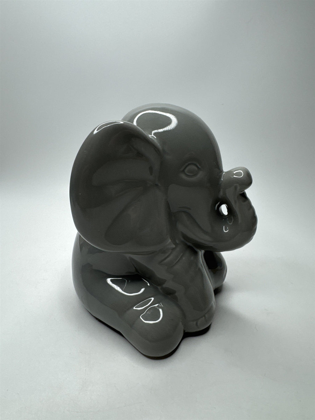 Gray Ceramic Elephant Piggy Coin Bank w/ Rubber Stopper Home Decor Gift