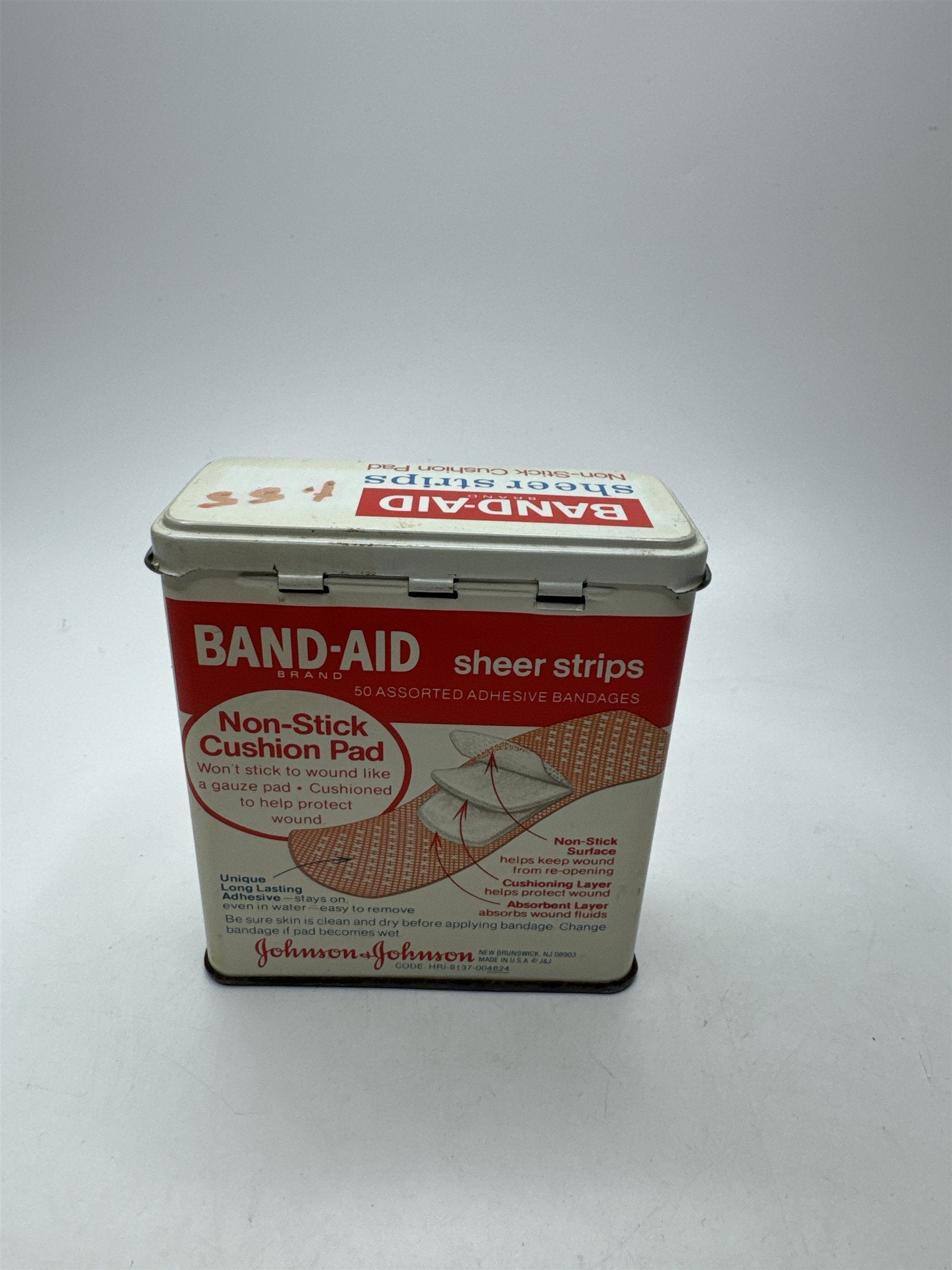 Vintage Band-Aid Tin Johnson & Johnson Sheer Strips Metal Empty Pharmacy Ad