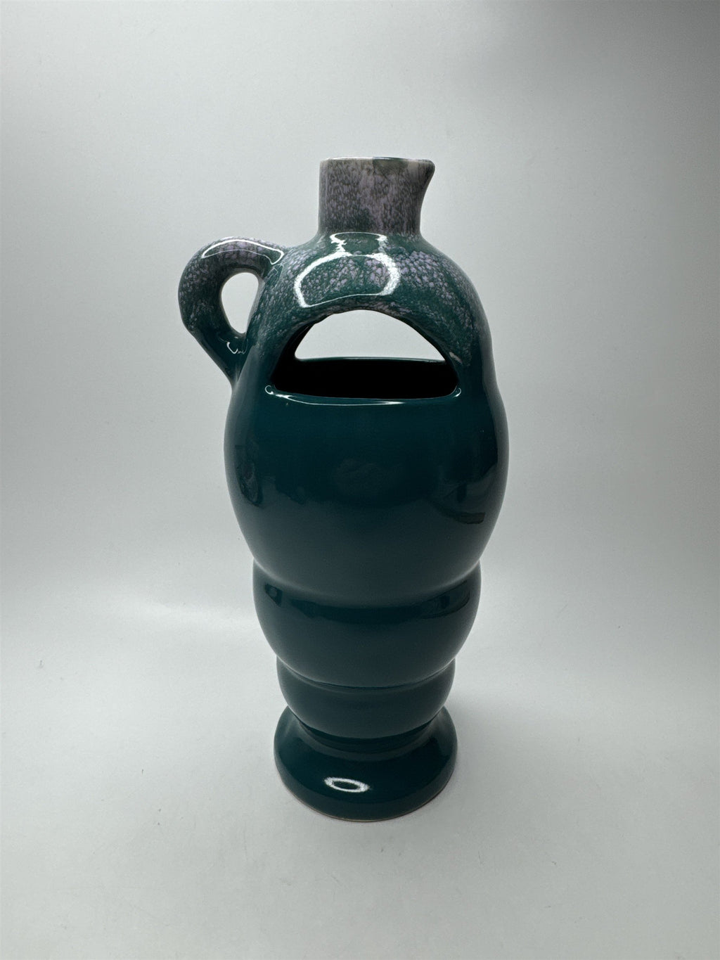 VTG 10" Handmade Pottery Vase Turquoise Blue Windowed Ceramic Flower Decor MCM
