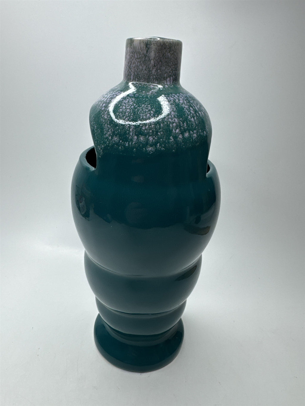 VTG 10" Handmade Pottery Vase Turquoise Blue Windowed Ceramic Flower Decor MCM