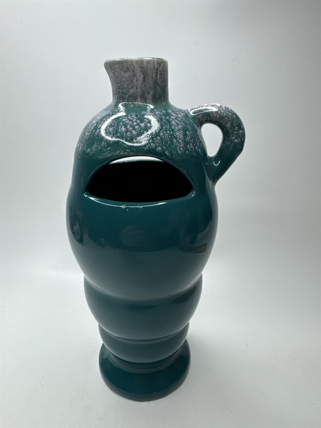 VTG 10" Handmade Pottery Vase Turquoise Blue Windowed Ceramic Flower Decor MCM