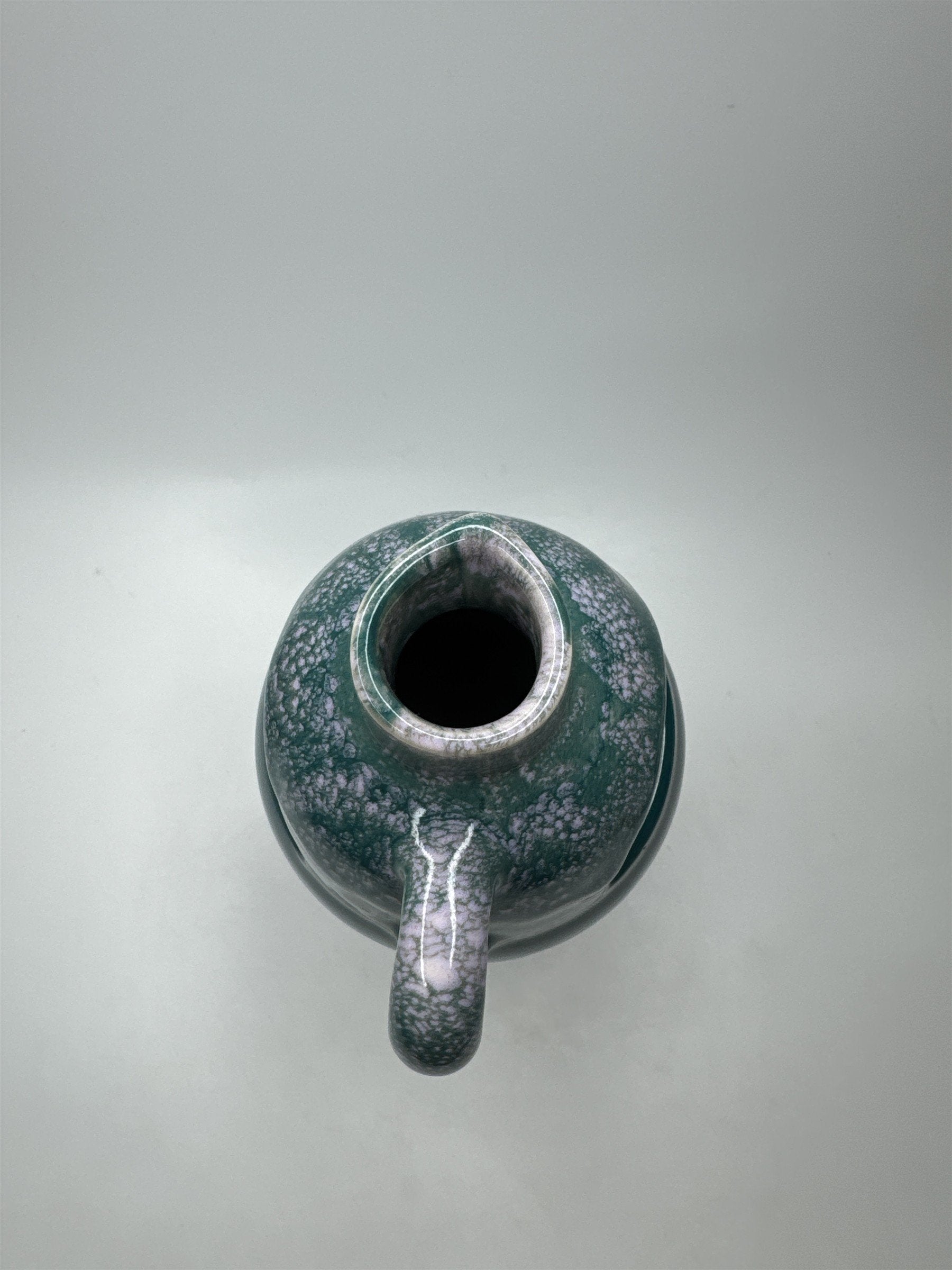 VTG 10" Handmade Pottery Vase Turquoise Blue Windowed Ceramic Flower Decor MCM