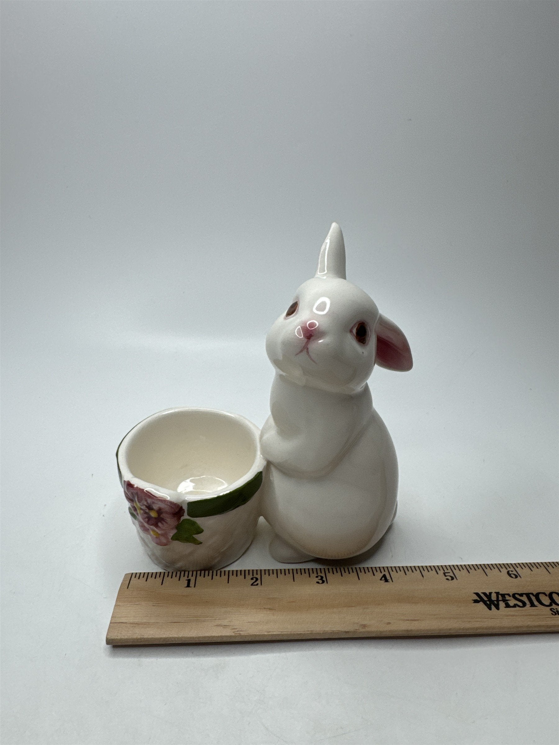 Vintage Avon 1980 Ceramic Bunny Rabbit Votive Candle Holder Easter Spring Flower