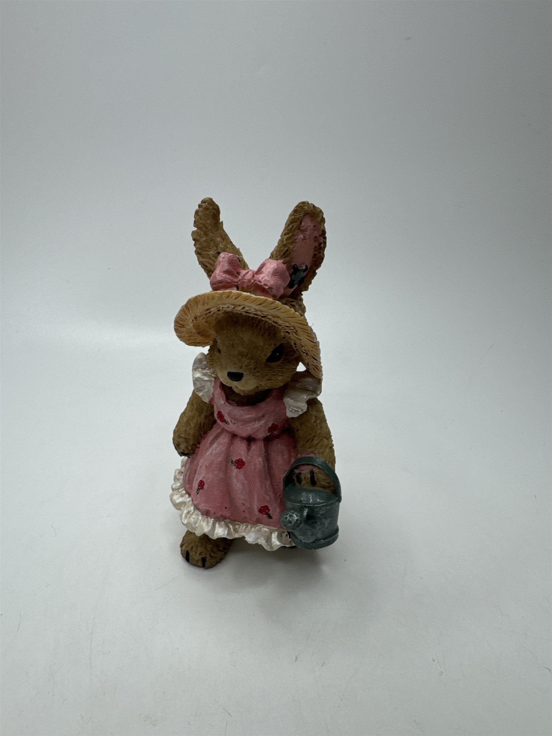 Vintage Home Interiors Flower Garden Bunny Figurine With Watering Can Decor