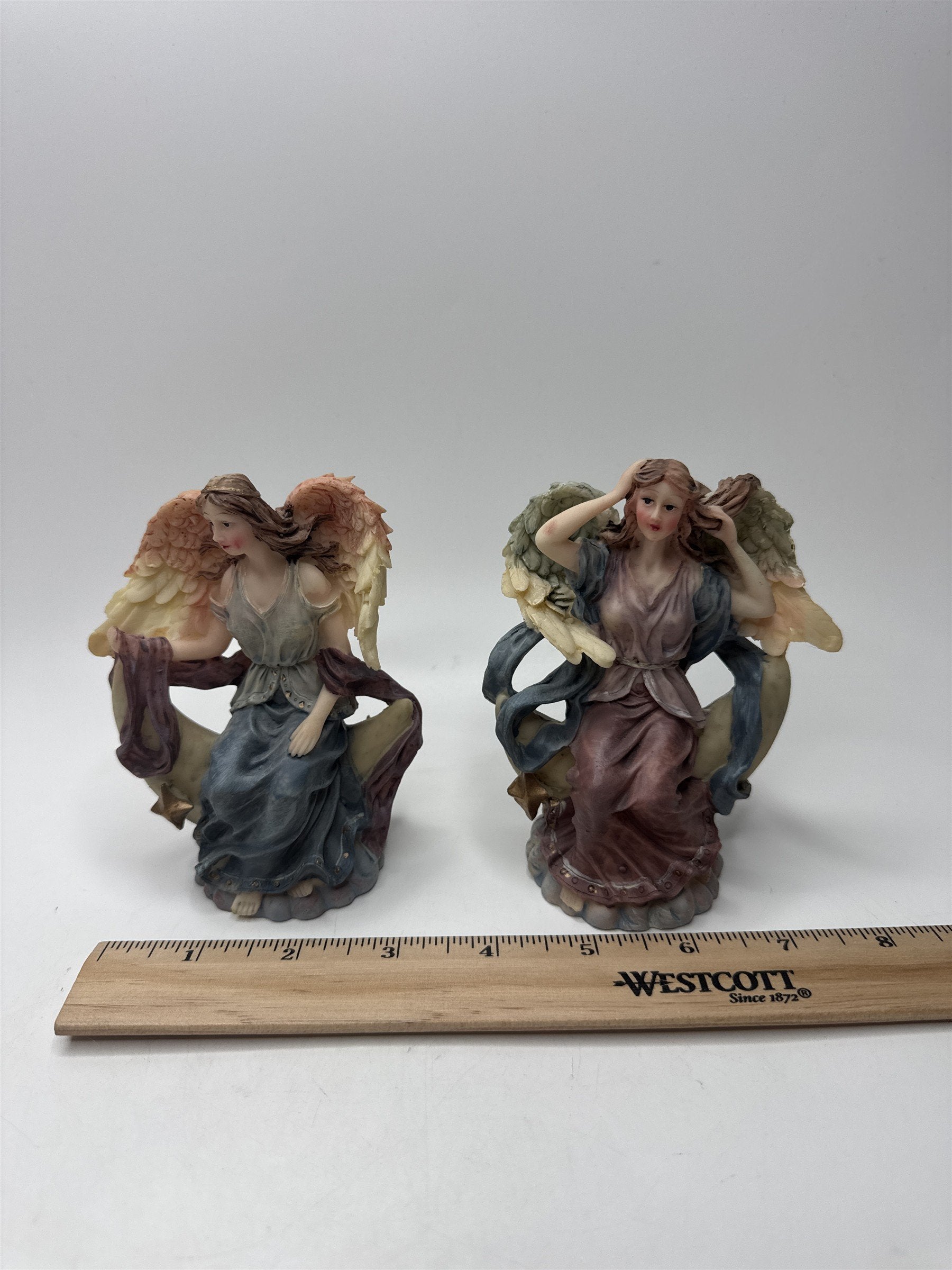 Set of 2 Vintage K's Collection Angels on Moons Stars Figurines Celestial Decor