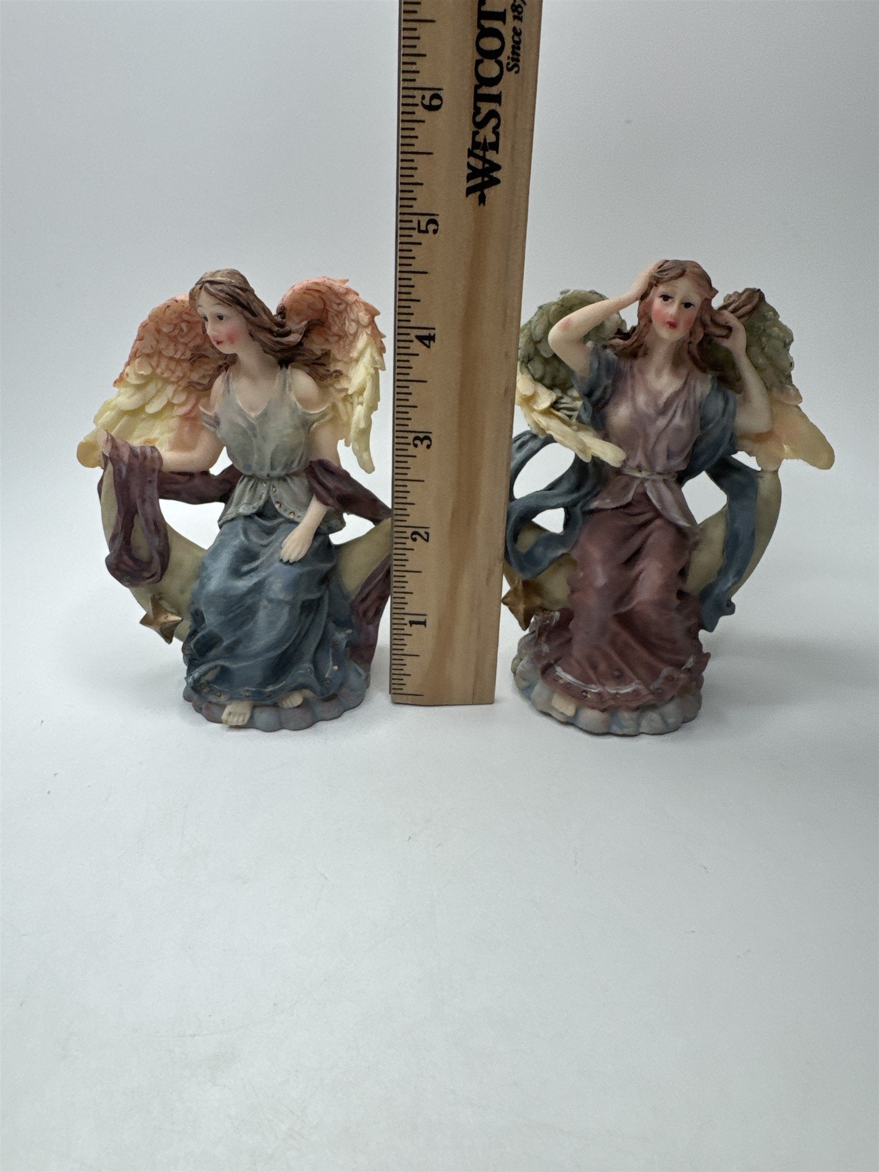 Set of 2 Vintage K's Collection Angels on Moons Stars Figurines Celestial Decor