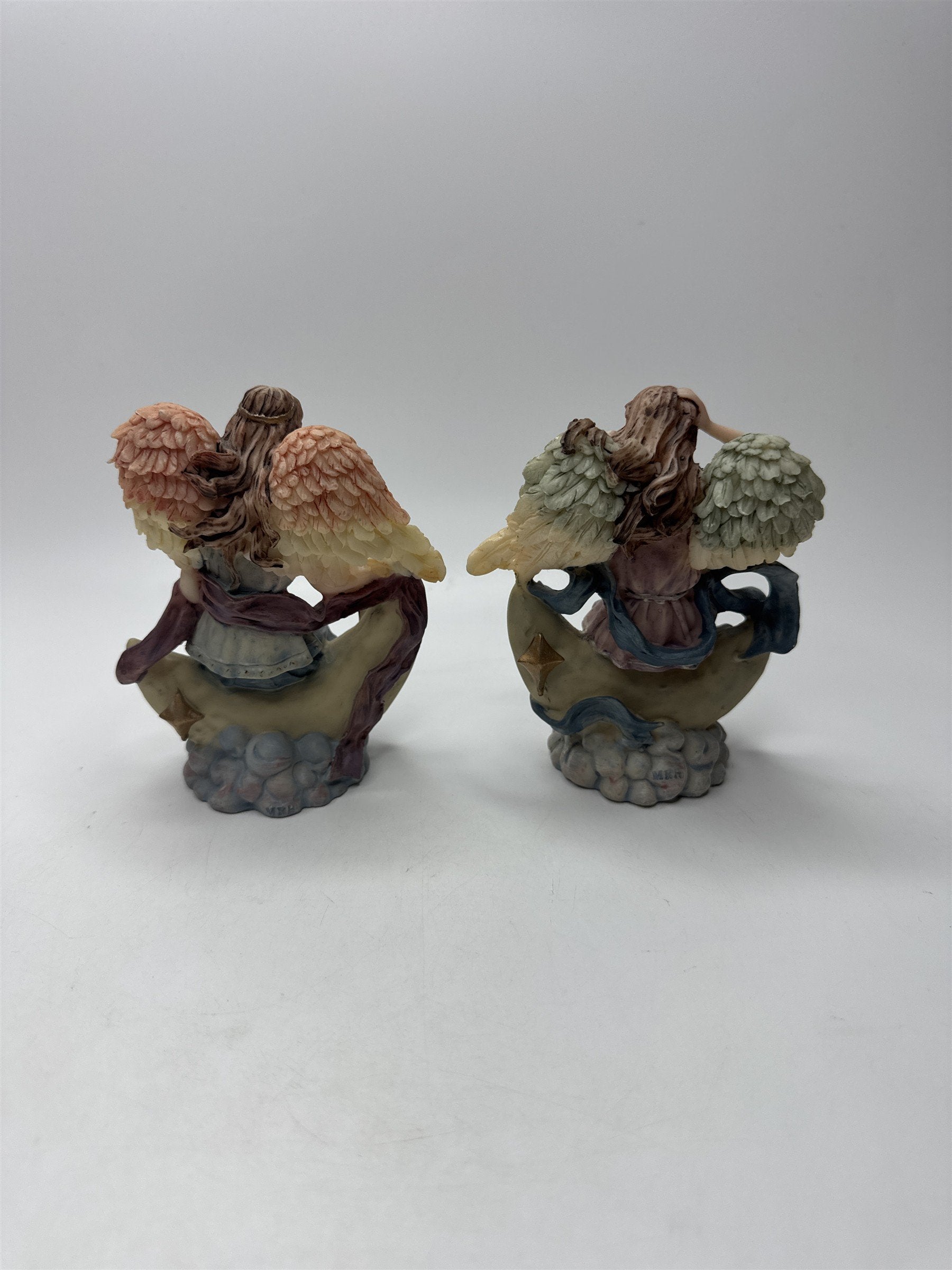 Set of 2 Vintage K's Collection Angels on Moons Stars Figurines Celestial Decor