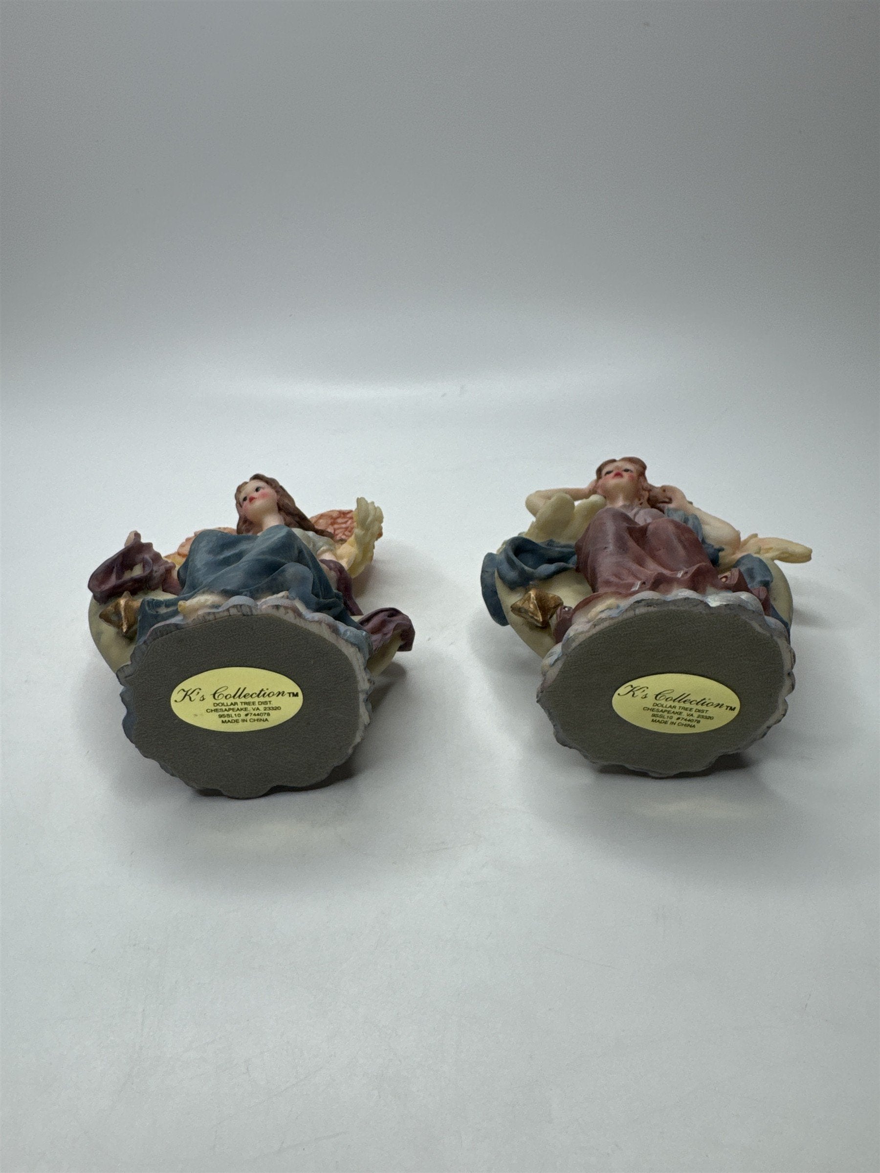 Set of 2 Vintage K's Collection Angels on Moons Stars Figurines Celestial Decor