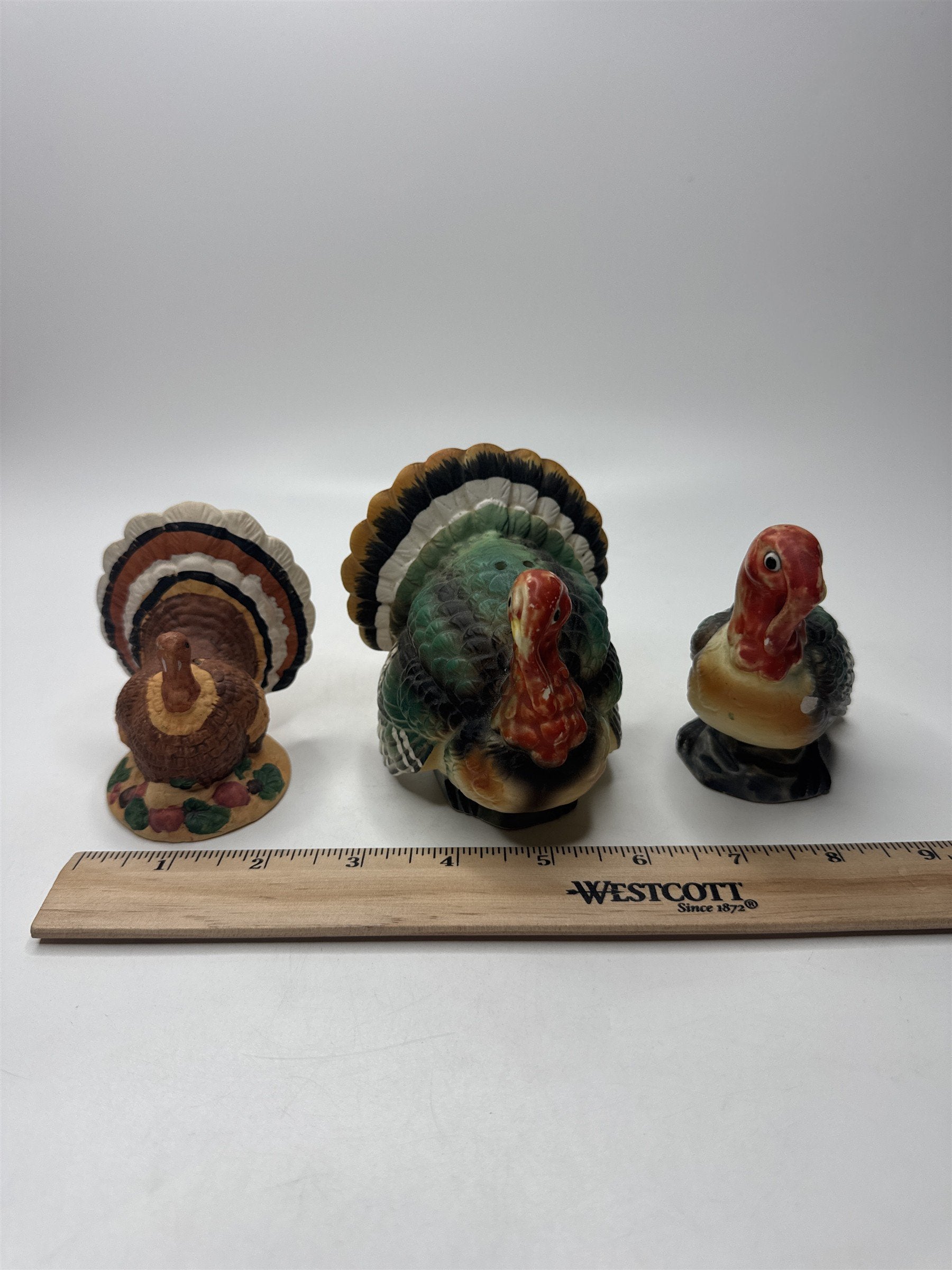 Lot of 3 Vintage Turkey Salt & Pepper Shakers Ceramic Thanksgiving Decor *Chip