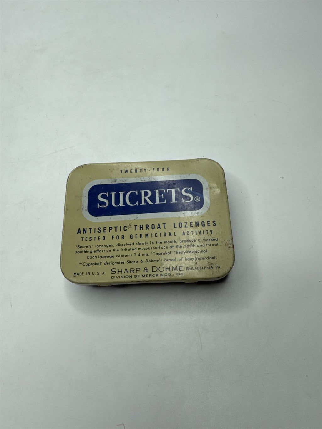 Vintage Sucrets Sharp & Dohme Antiseptic Throat Lozenges Tin Container Philly PA