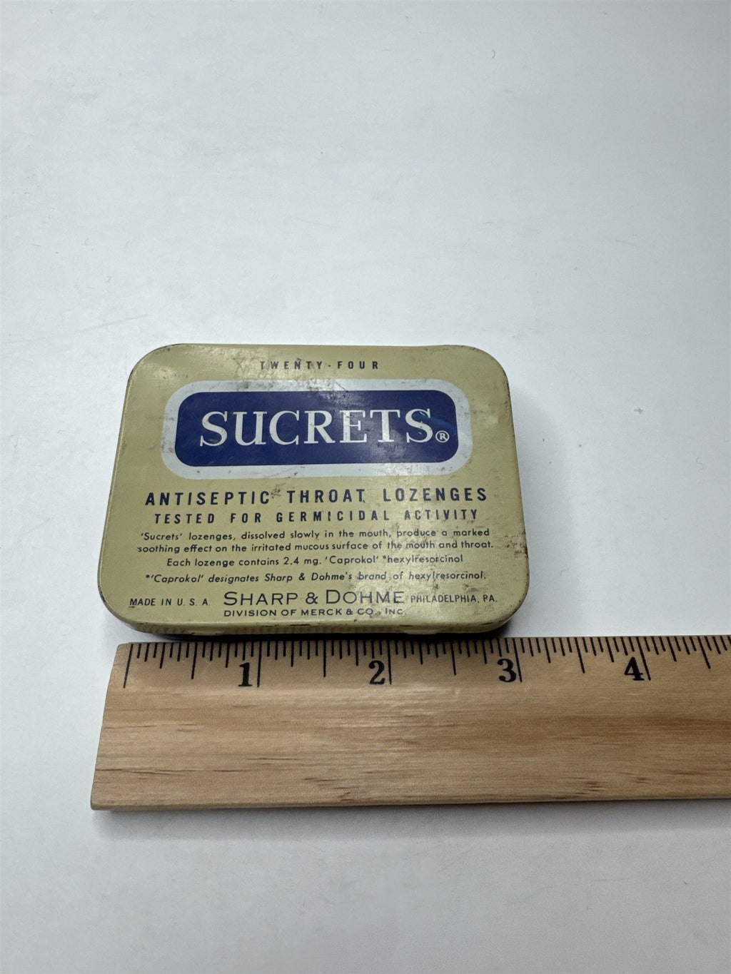 Vintage Sucrets Sharp & Dohme Antiseptic Throat Lozenges Tin Container Philly PA