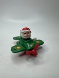 VTG Wind-Up Santa Claus Green Airplane Toy Hard Plastic Christmas Collectible