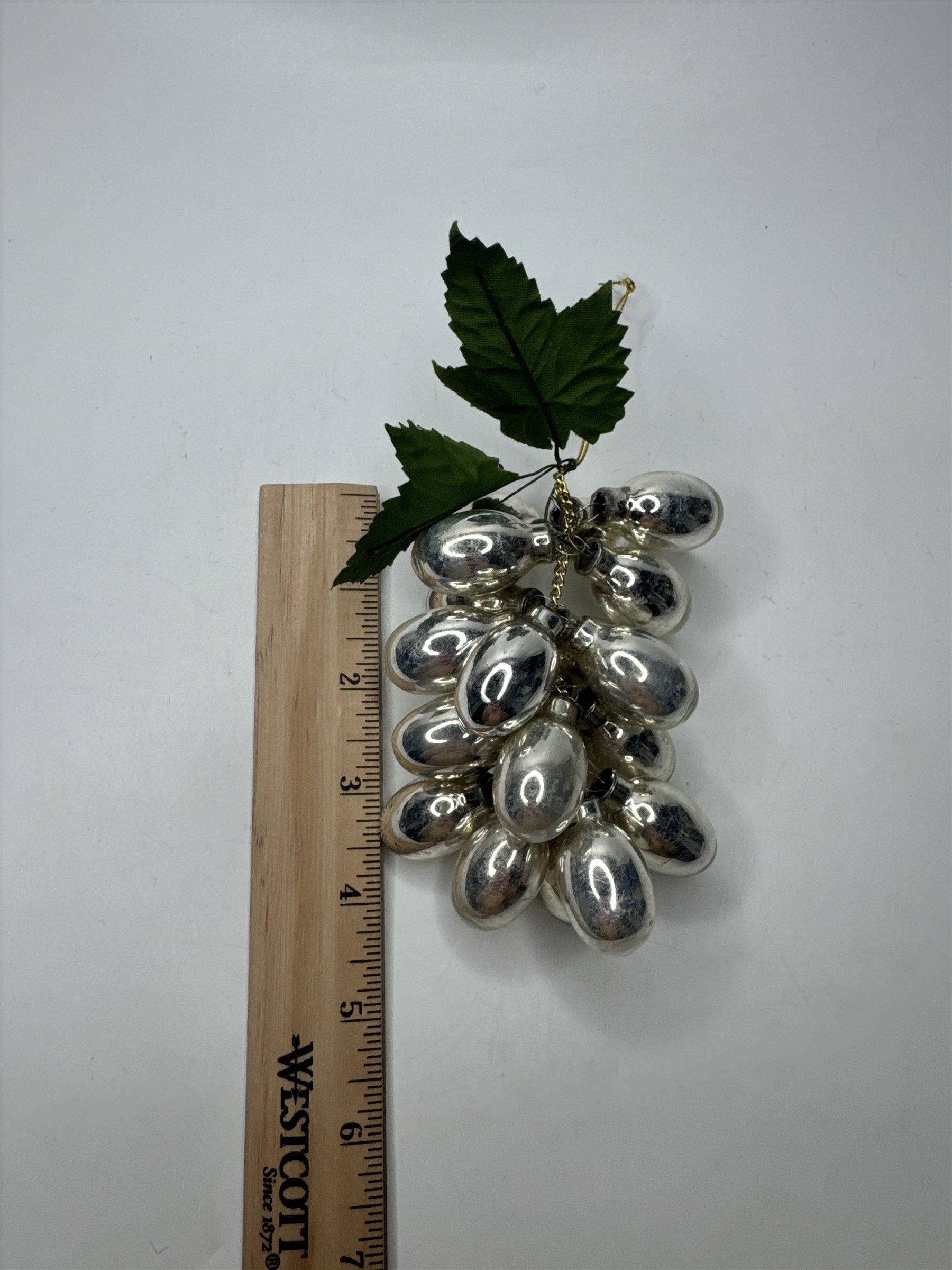 Vintage Christmas Glass Plastic Bead Grapes Vine Ornament Fruit Cluster Decor