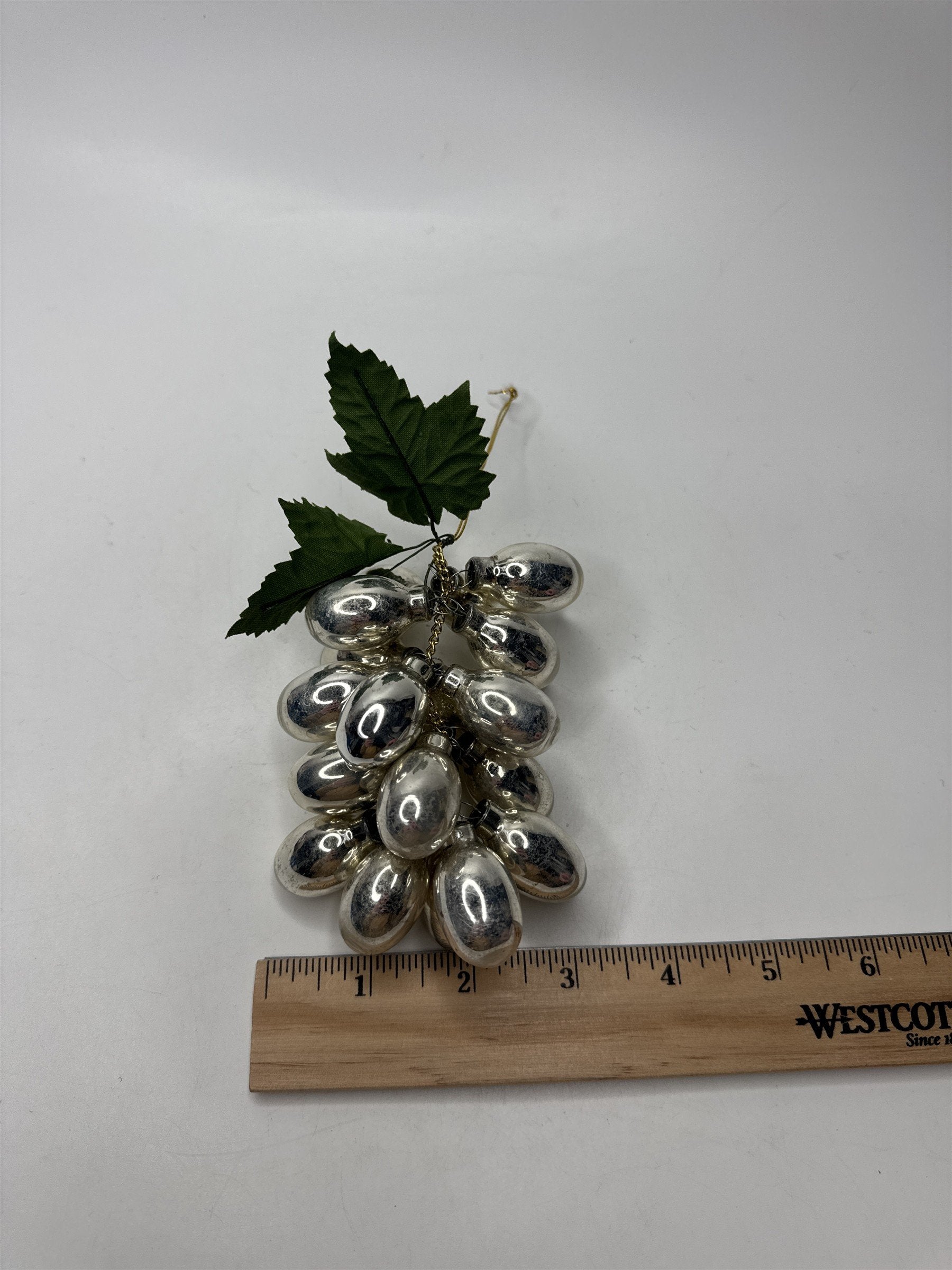 Vintage Christmas Glass Plastic Bead Grapes Vine Ornament Fruit Cluster Decor