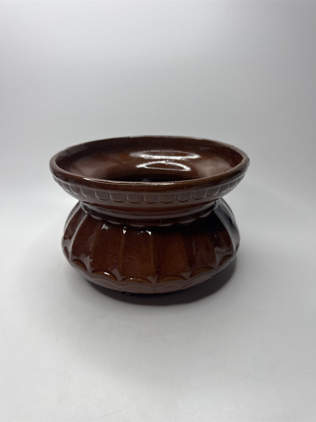 Vintage Brown Glazed Pottery Ceramic Spittoon Cuspidor Tobacco Saloon Antique