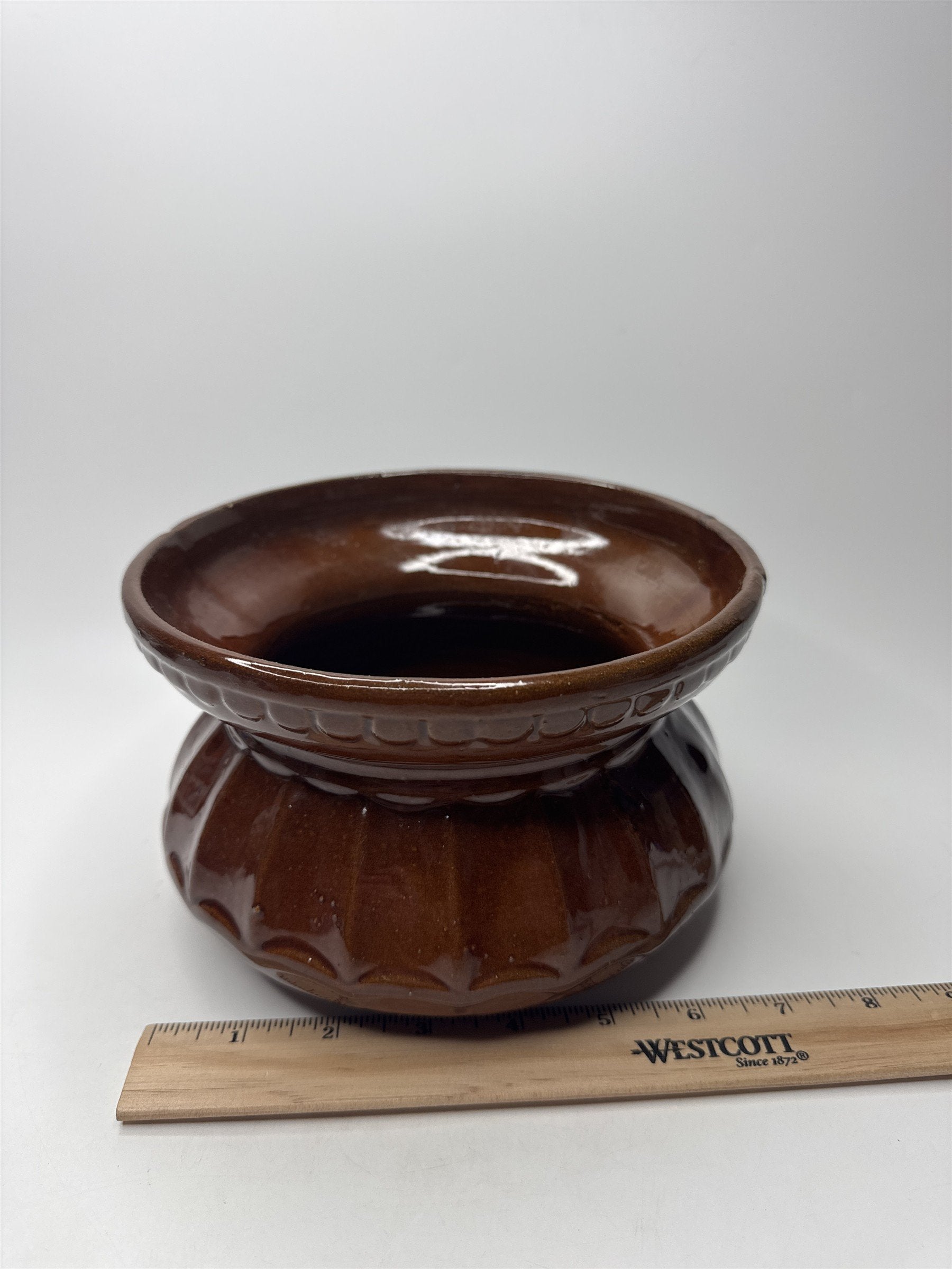 Vintage Brown Glazed Pottery Ceramic Spittoon Cuspidor Tobacco Saloon Antique