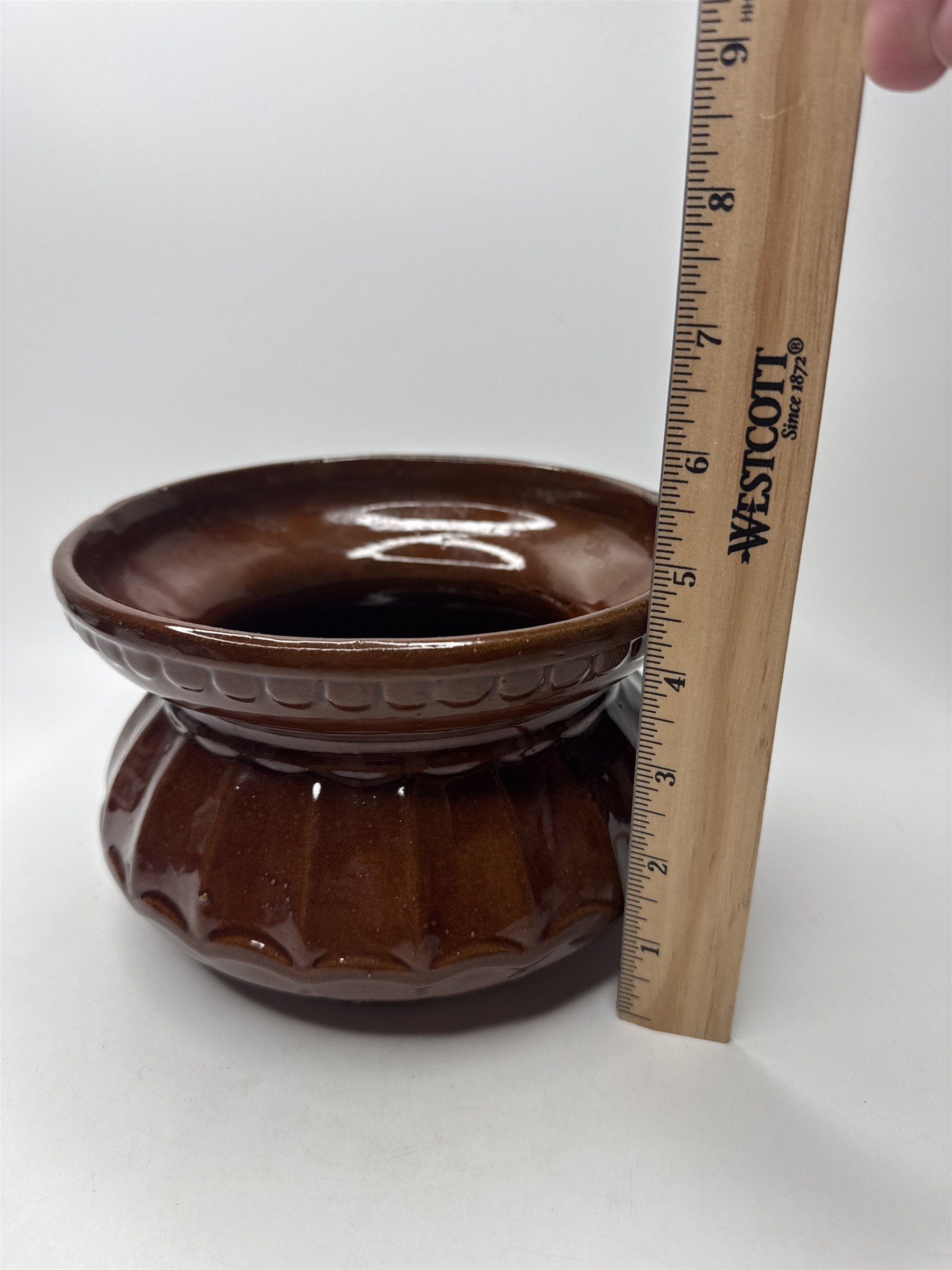 Vintage Brown Glazed Pottery Ceramic Spittoon Cuspidor Tobacco Saloon Antique