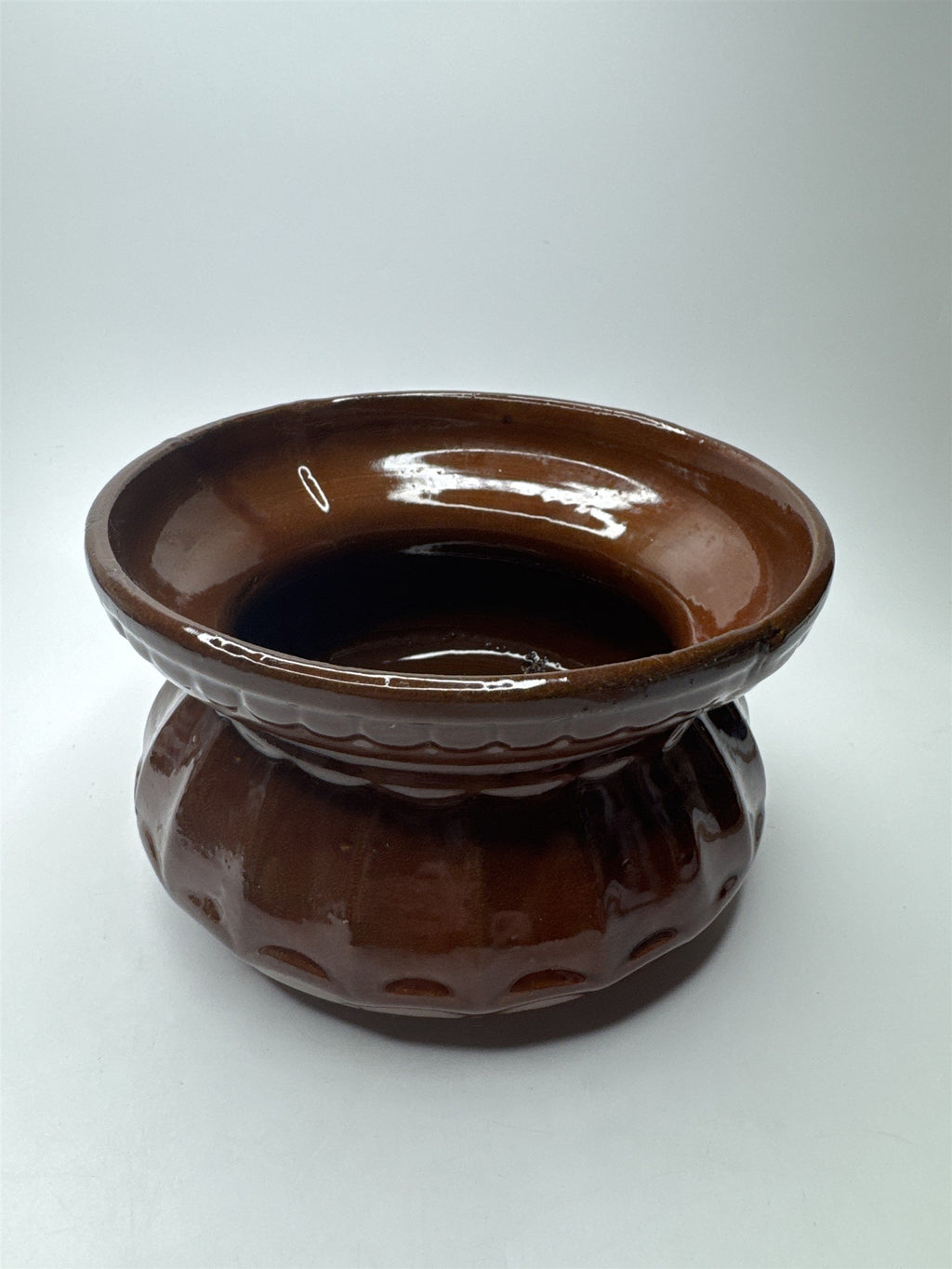 Vintage Brown Glazed Pottery Ceramic Spittoon Cuspidor Tobacco Saloon Antique