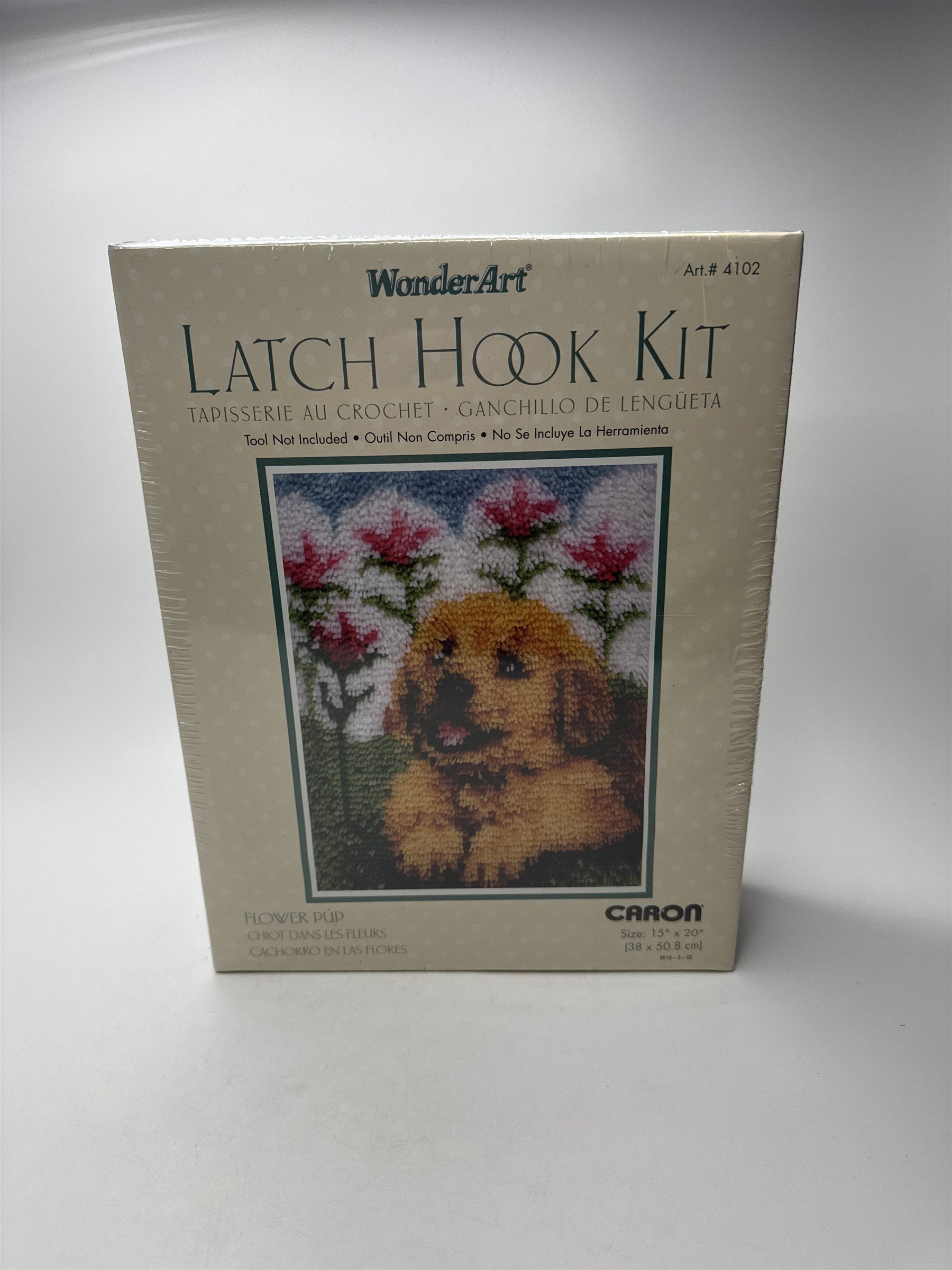 Wonderart Latch Hook Kit 15x20 Flower Puppy Dog Blue White Clouds New Sealed