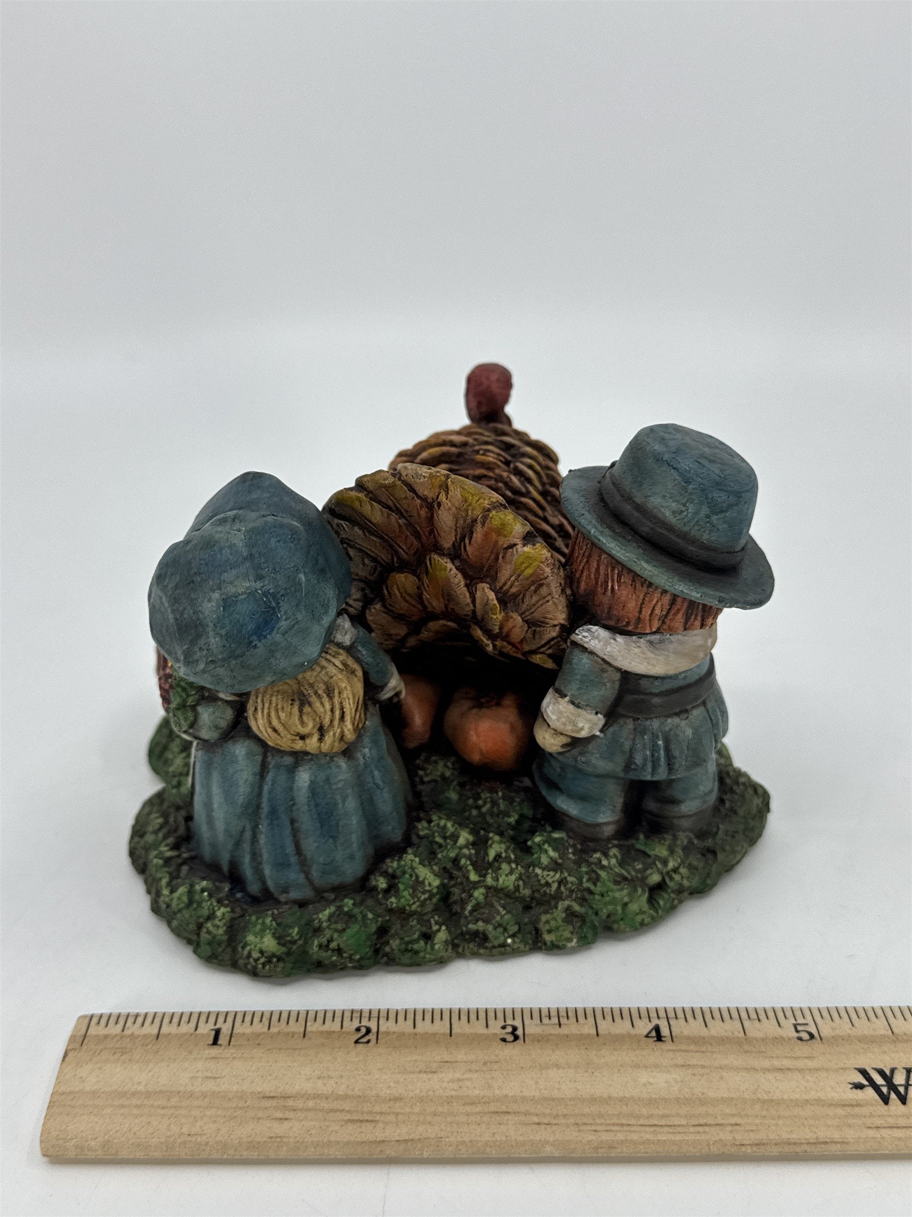 Vintage Turkey W/ Pilgrims And Pumpkins Harvest Thanksgiving Decorative Figurine