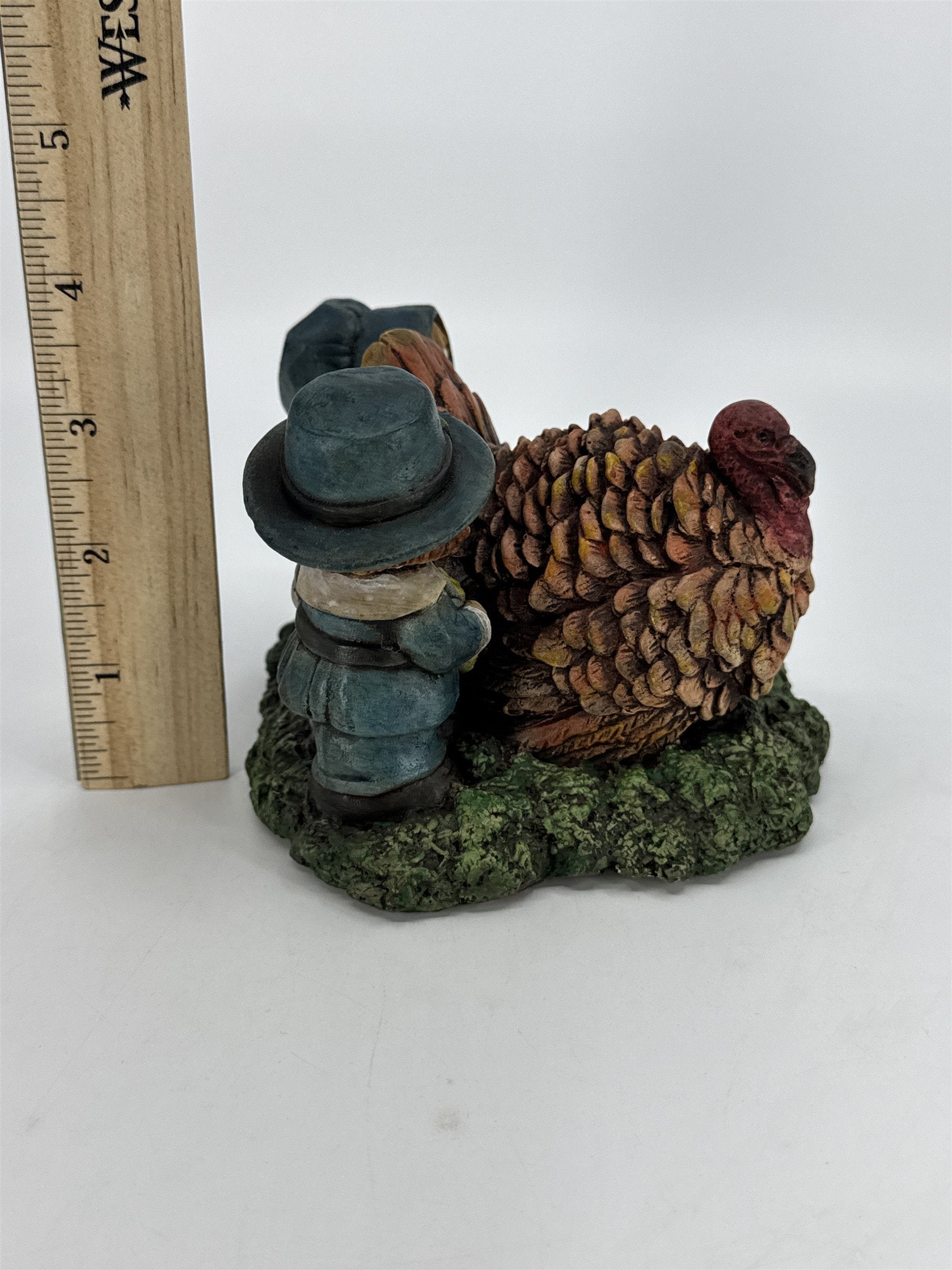 Vintage Turkey W/ Pilgrims And Pumpkins Harvest Thanksgiving Decorative Figurine
