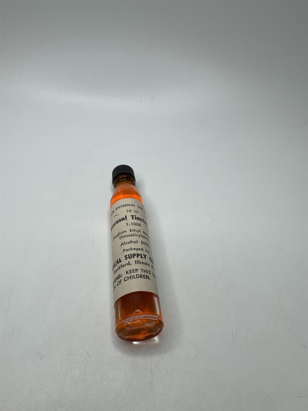 Vintage NOS Thimerosal Tincture Bottle 10cc Medical Pharmacy Collectible Glass