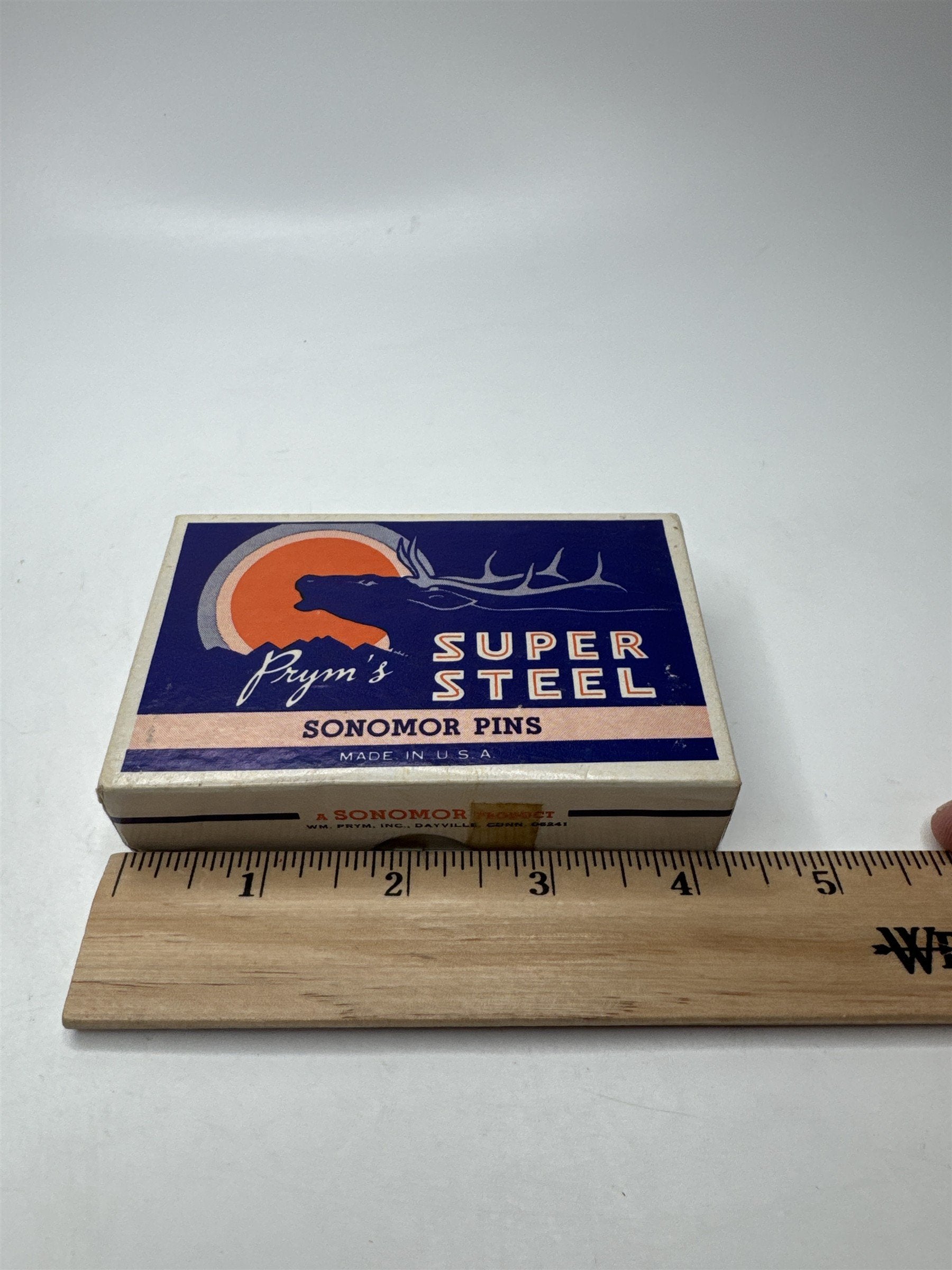 Vintage Prym's Sonomor Super Steel Pins Almost Full Box Sewing Supply