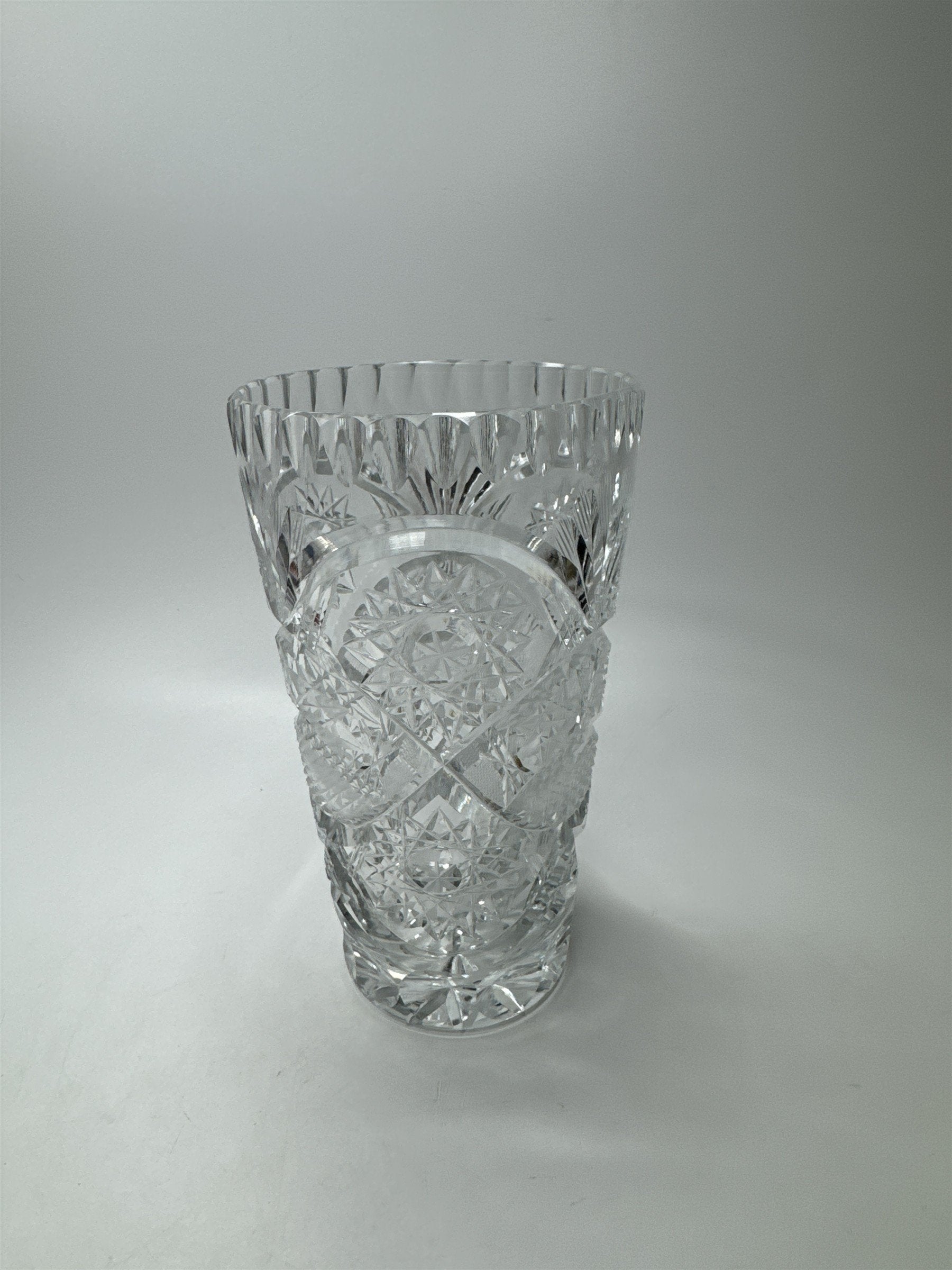 Vintage MCM Cut Glass Bud Vase Starburst Heavy Crystal Table Decor