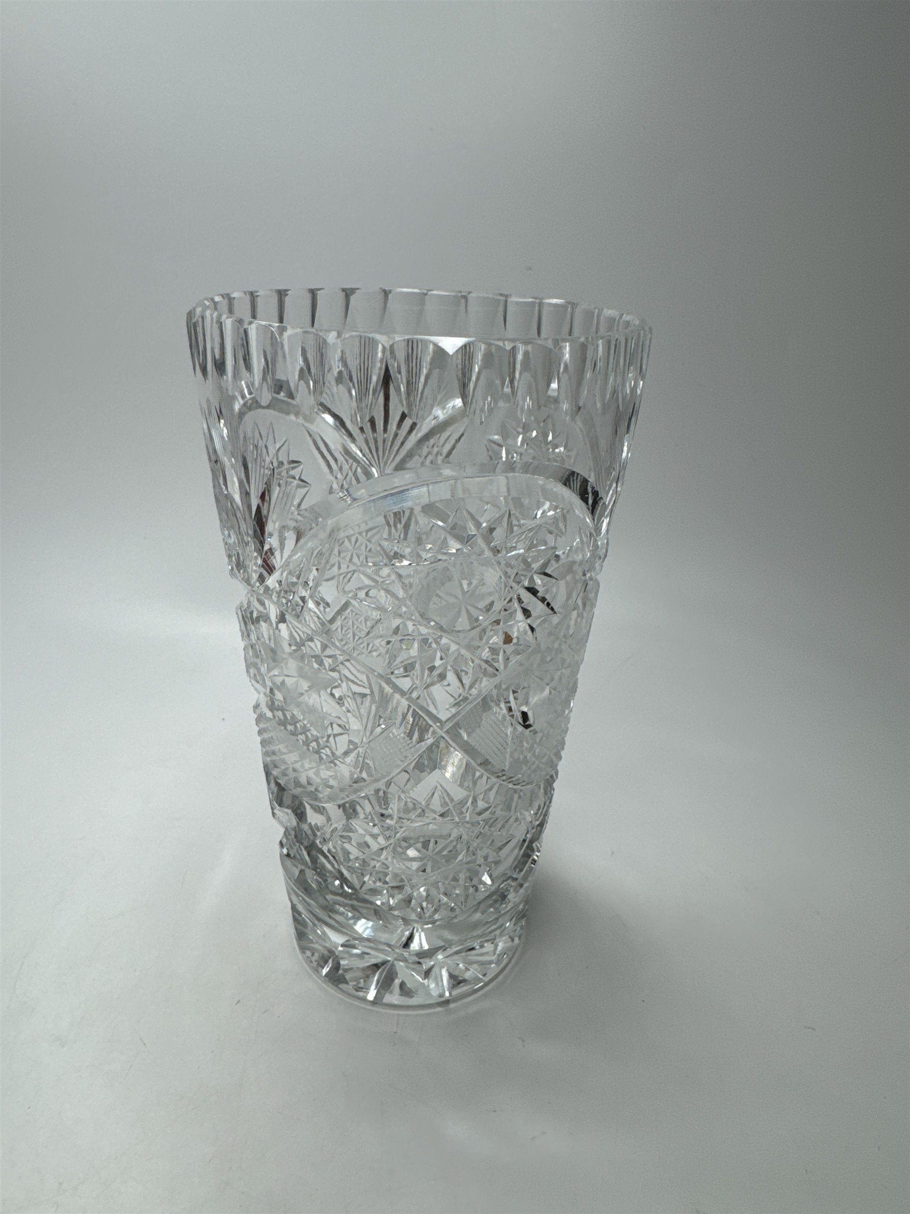 Vintage MCM Cut Glass Bud Vase Starburst Heavy Crystal Table Decor