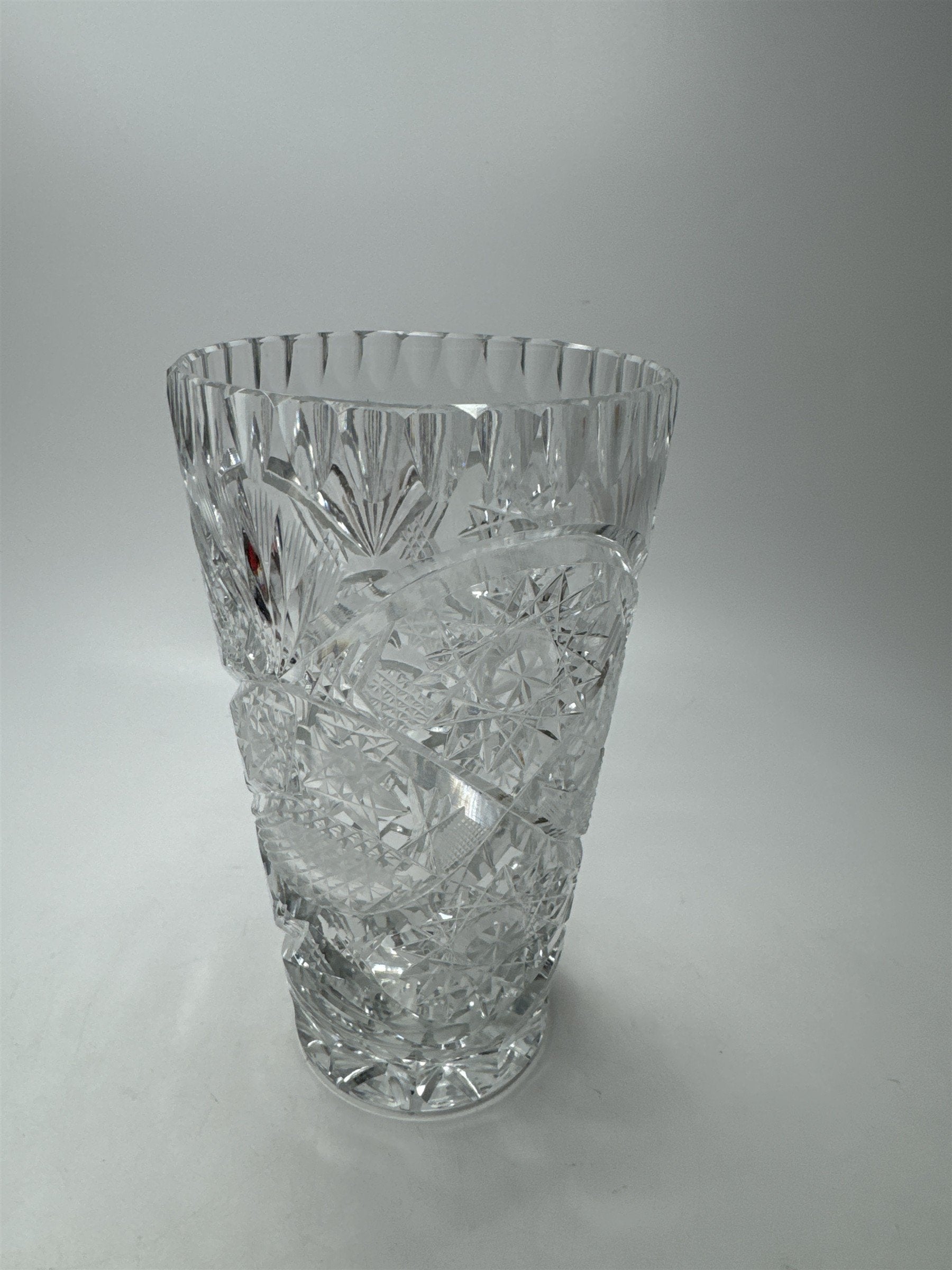 Vintage MCM Cut Glass Bud Vase Starburst Heavy Crystal Table Decor