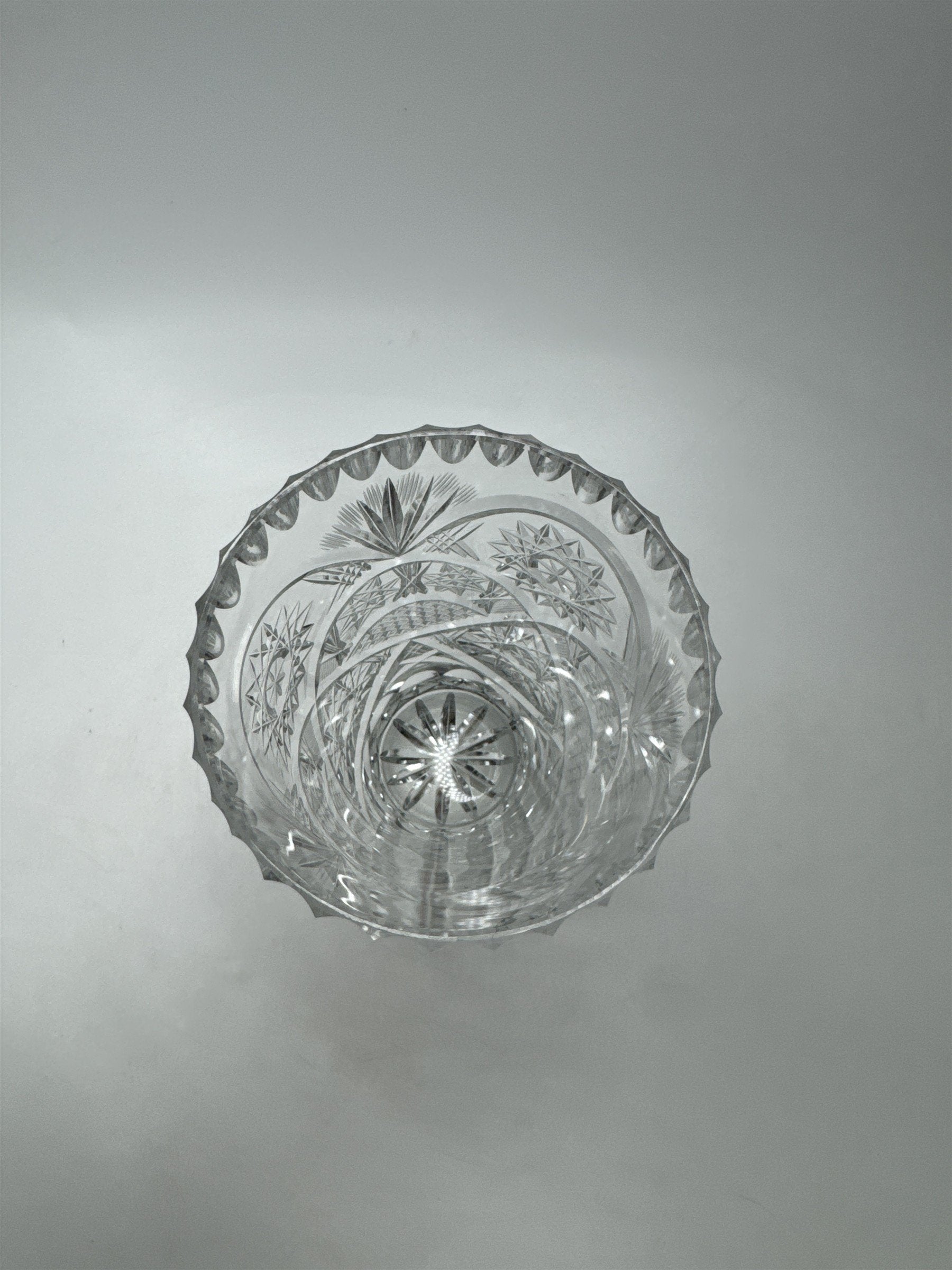 Vintage MCM Cut Glass Bud Vase Starburst Heavy Crystal Table Decor