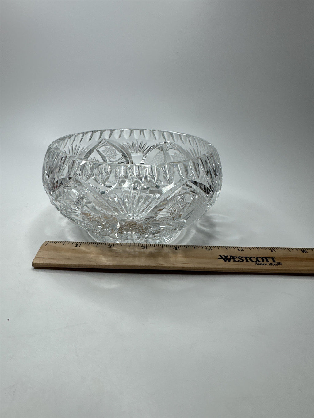 Vintage MCM Cut Glass Bowl Heavy Bohemian Centerpiece Serving Dish Retro