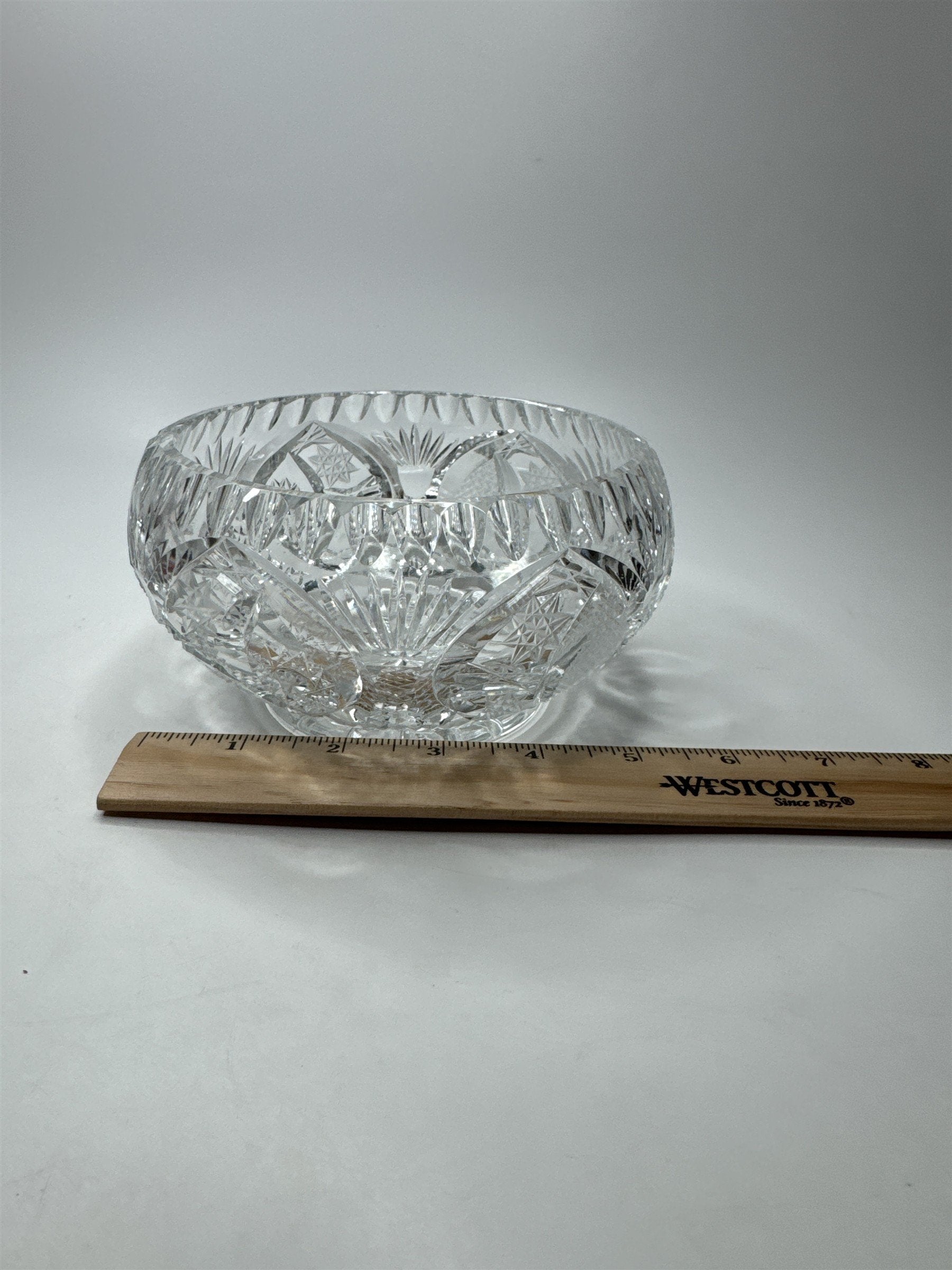 Vintage MCM Cut Glass Bowl Heavy Bohemian Centerpiece Serving Dish Retro