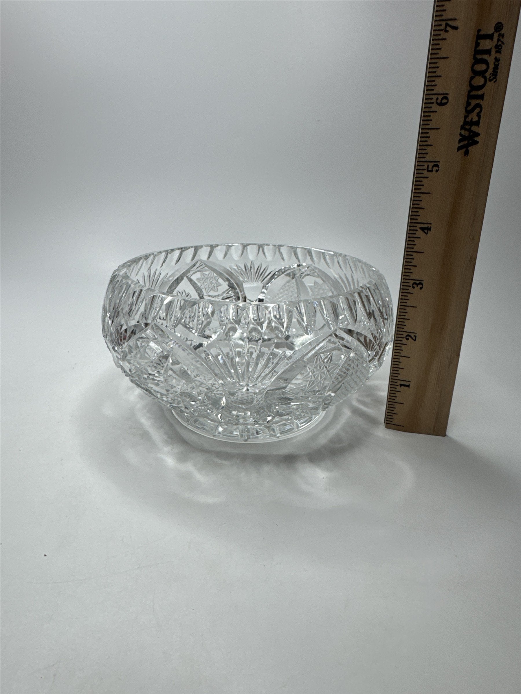 Vintage MCM Cut Glass Bowl Heavy Bohemian Centerpiece Serving Dish Retro