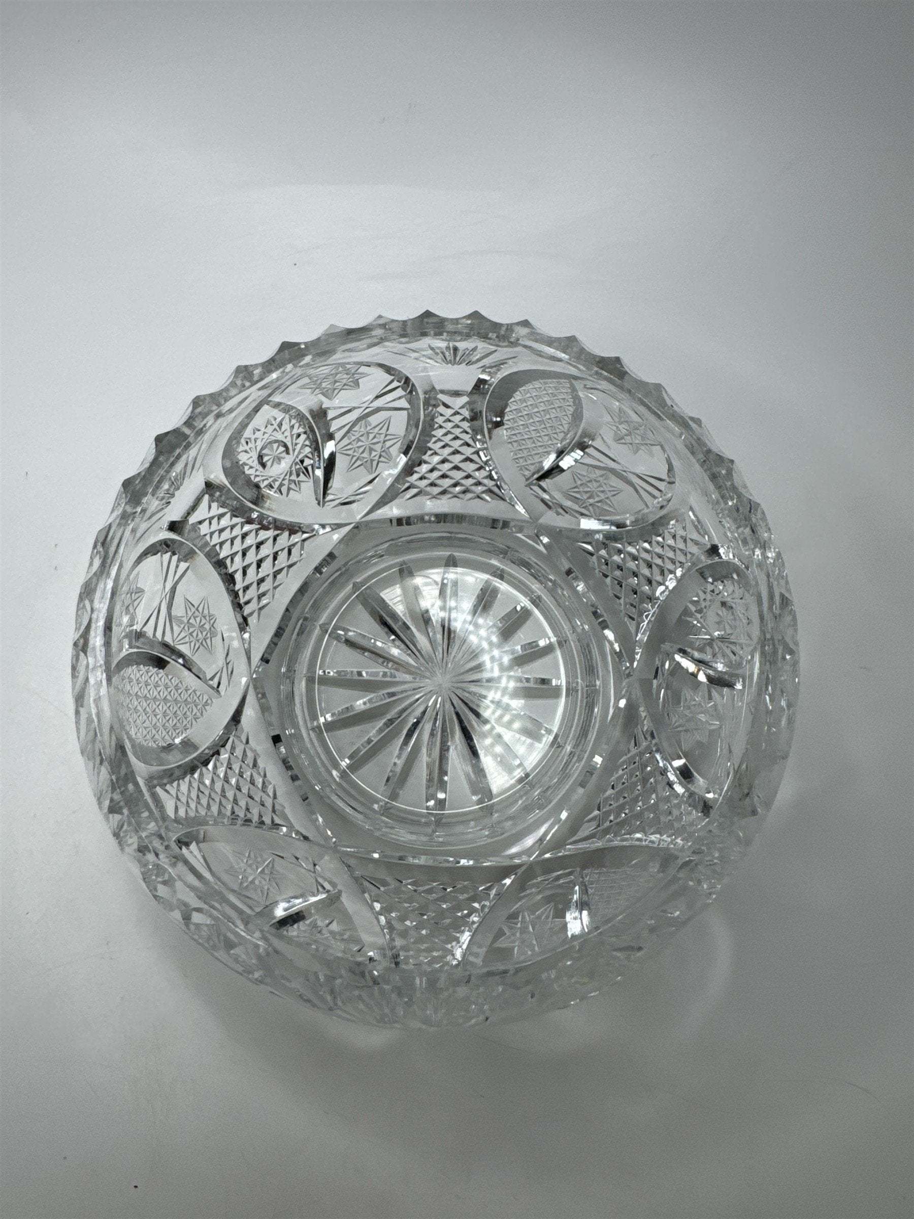 Vintage MCM Cut Glass Bowl Heavy Bohemian Centerpiece Serving Dish Retro