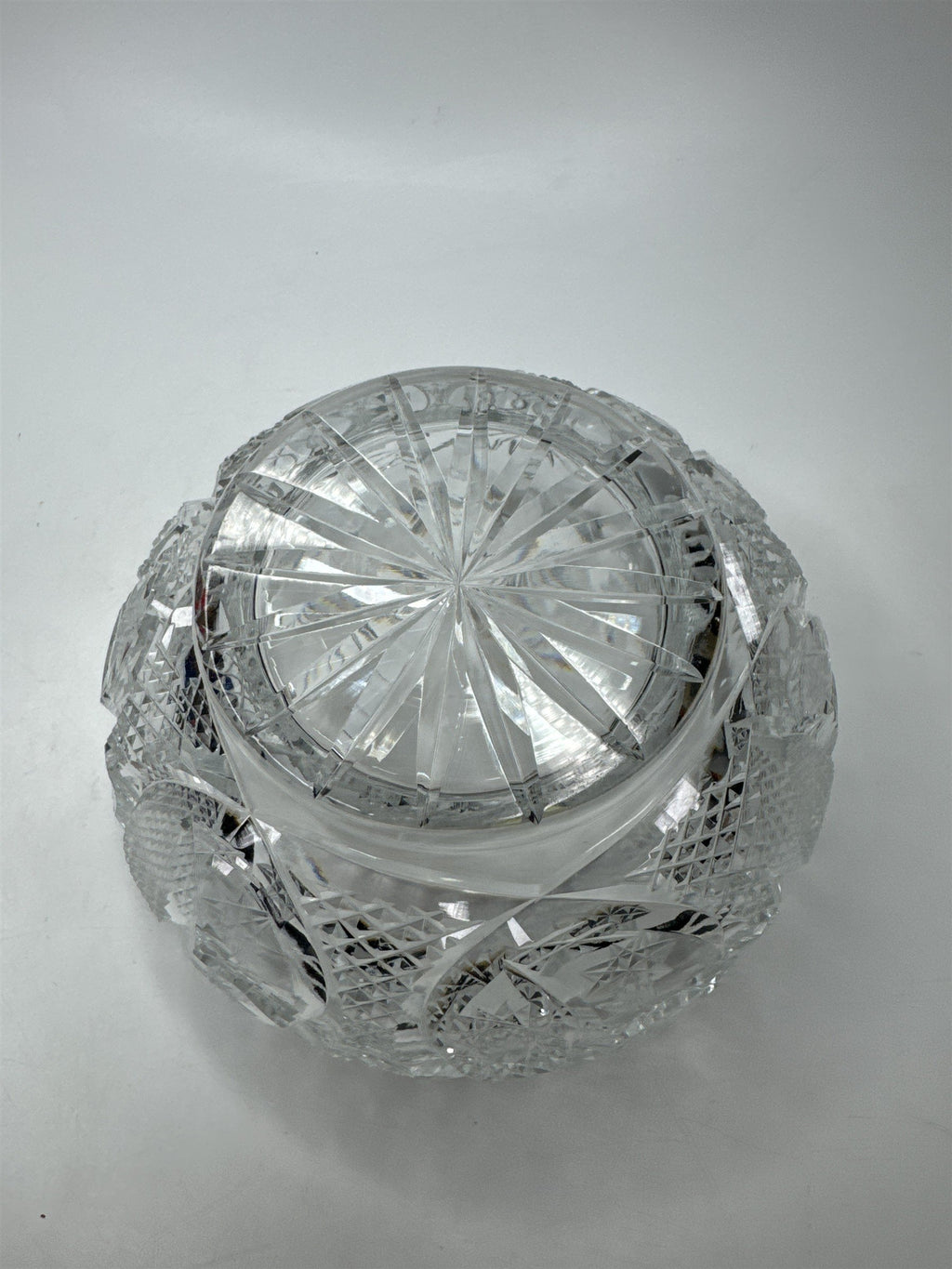 Vintage MCM Cut Glass Bowl Heavy Bohemian Centerpiece Serving Dish Retro