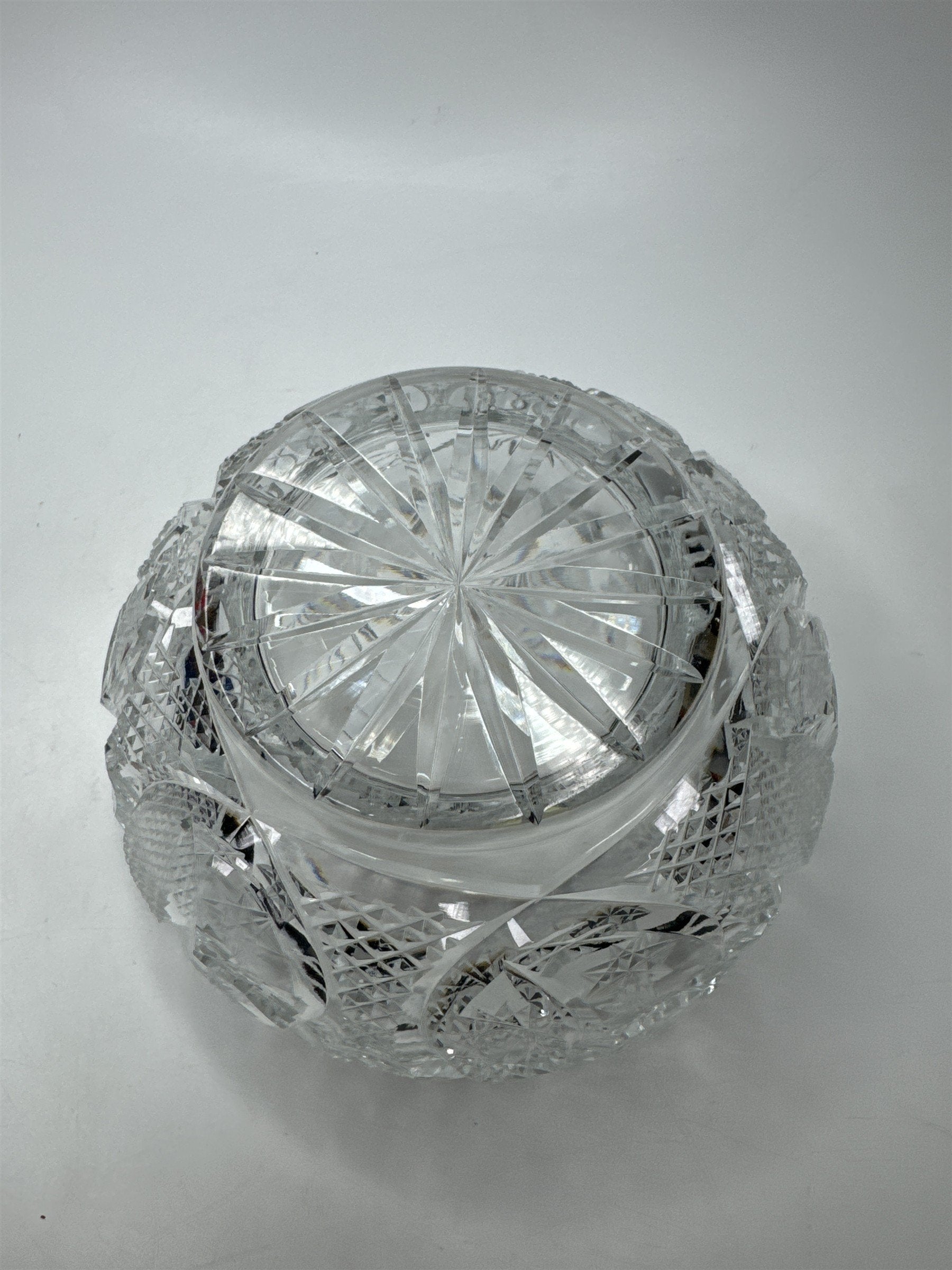 Vintage MCM Cut Glass Bowl Heavy Bohemian Centerpiece Serving Dish Retro