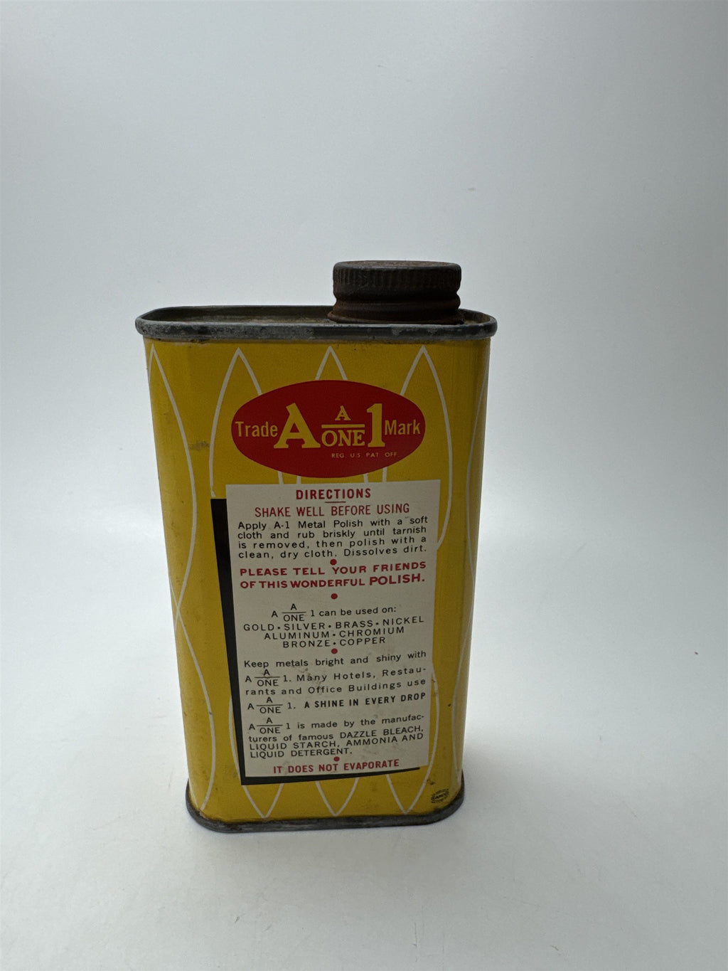 Vintage A-1 Mark Metal Polish Tin J L Prescott Co Advertising 1/2 Full
