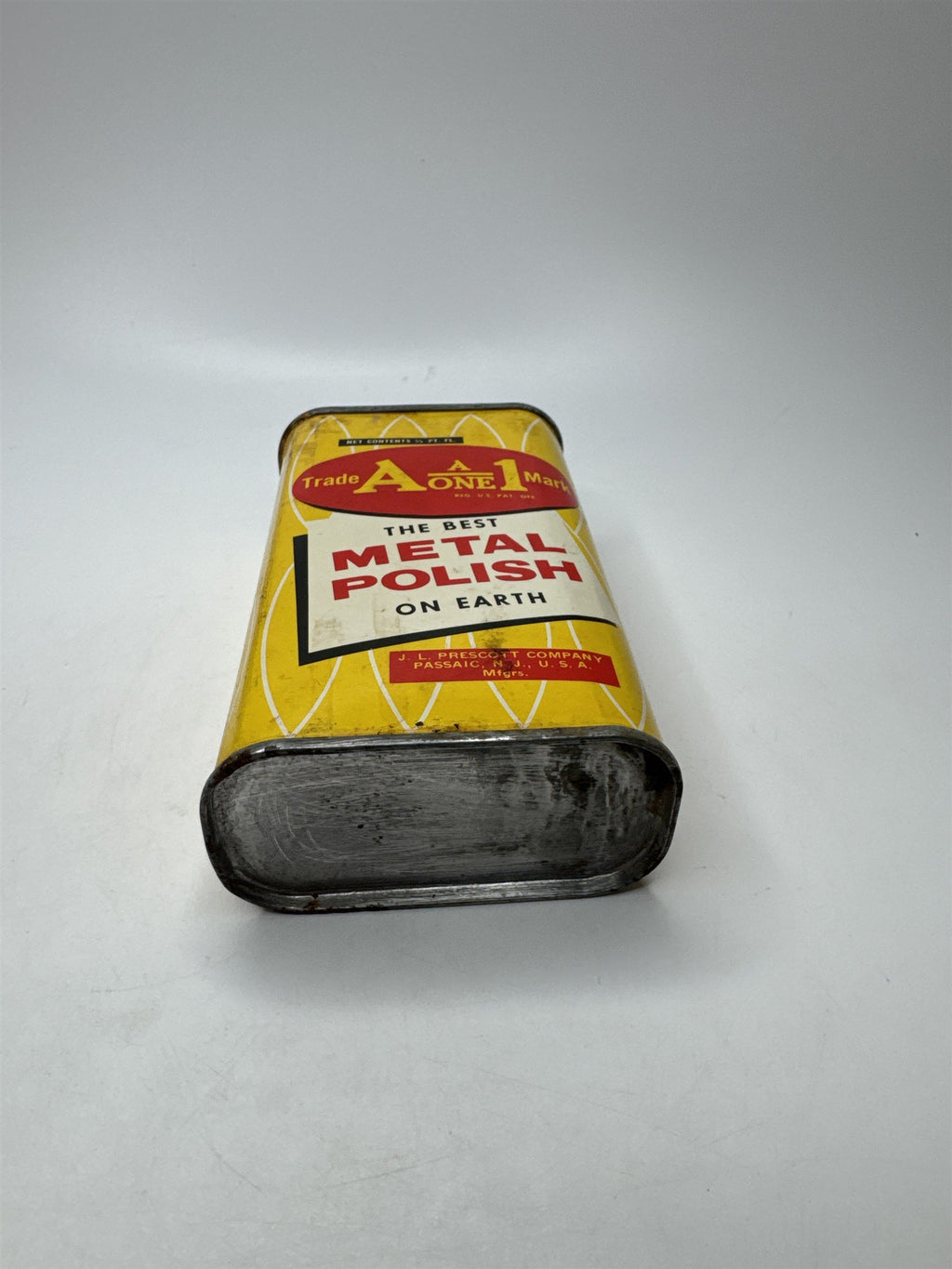 Vintage A-1 Mark Metal Polish Tin J L Prescott Co Advertising 1/2 Full