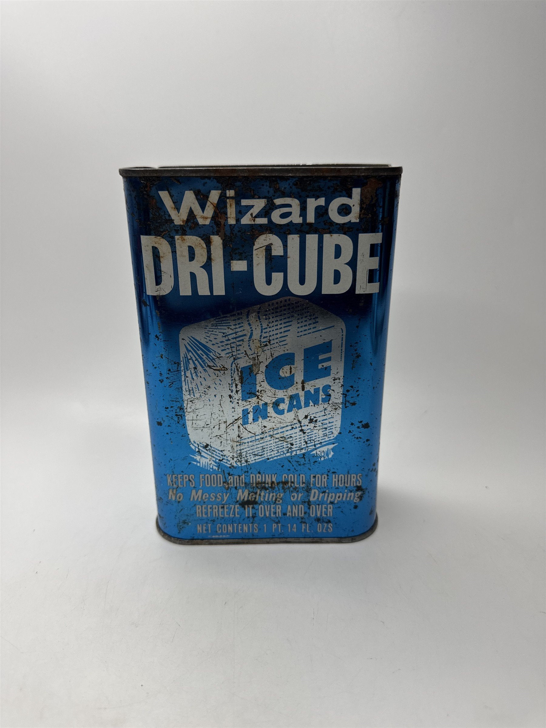 Vintage Wizard Dri-Cube Ice In Can Full Cooling Advertising Tin