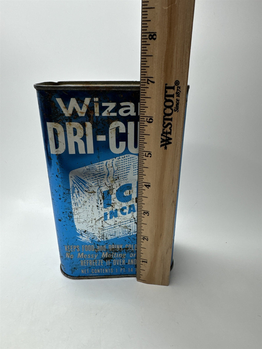Vintage Wizard Dri-Cube Ice In Can Full Cooling Advertising Tin