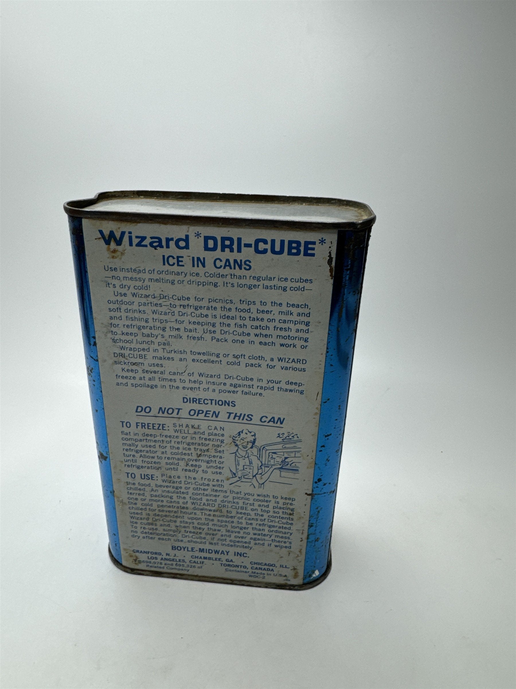 Vintage Wizard Dri-Cube Ice In Can Full Cooling Advertising Tin