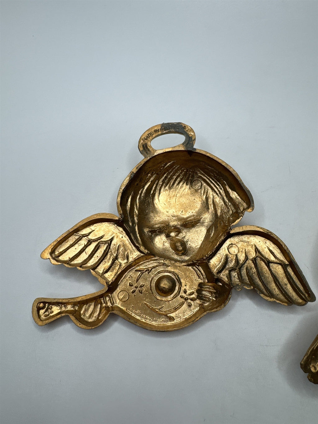 Vintage Set of 3 Hong Kong Angels Ornaments Plastic Gold Tone Christmas Kitsch